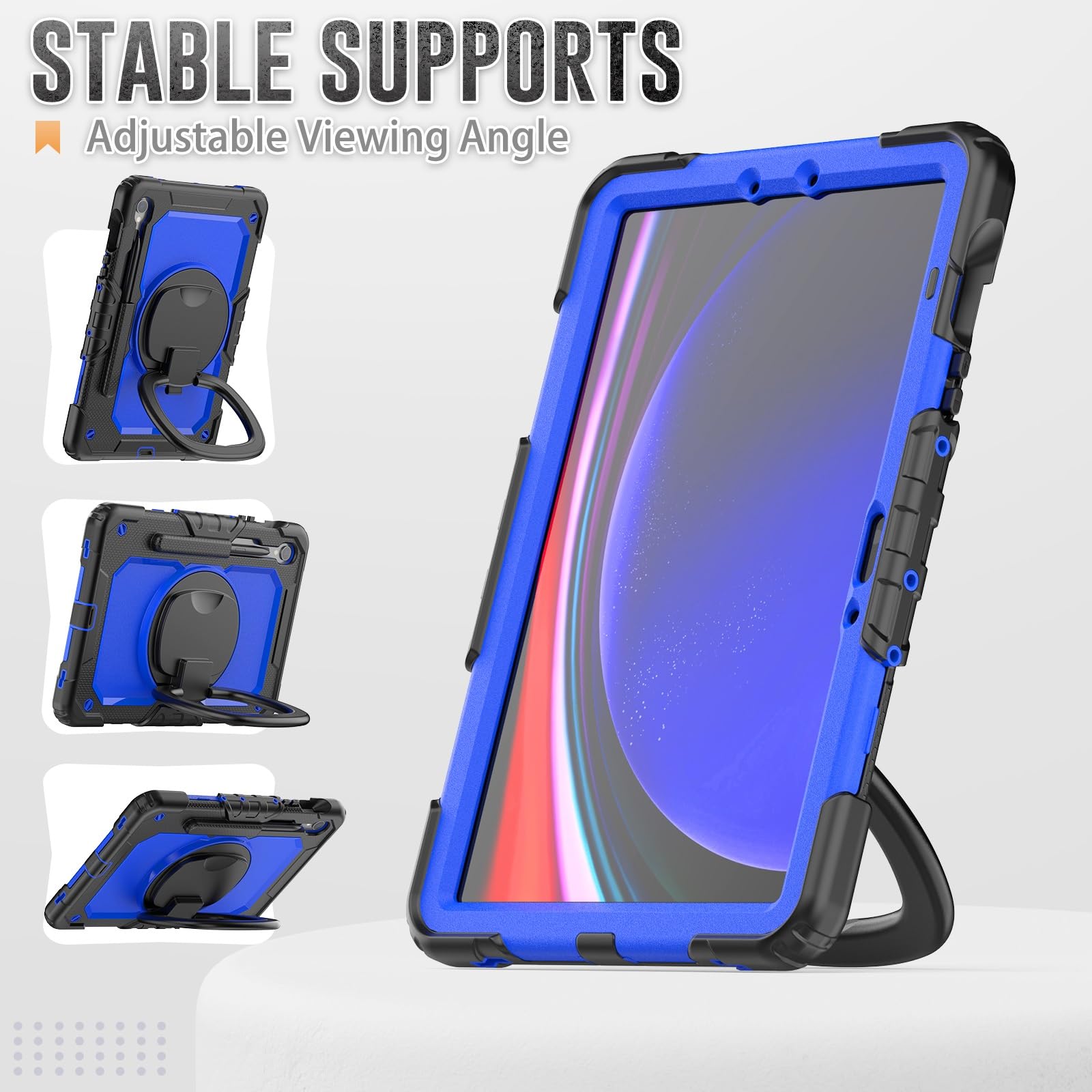 Ochronne etui na tablet PC, wytrzymałe, odporne na wstrząsy etui z tworzywa TPU kompatybilne z Samsung Galaxy Tab S9 11 cali 2023 X710/X716B/X718U etui dla dzieci, obracany o 360 stopni, uchwyt