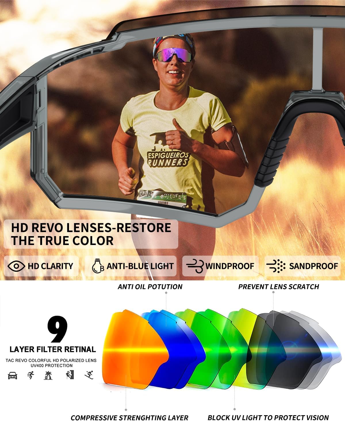 Polarized Sports Sunglasses for Men Women Youth Baseball Running Cycling Driving Fishing Tennis Golf Motor TAC UV400 TR90