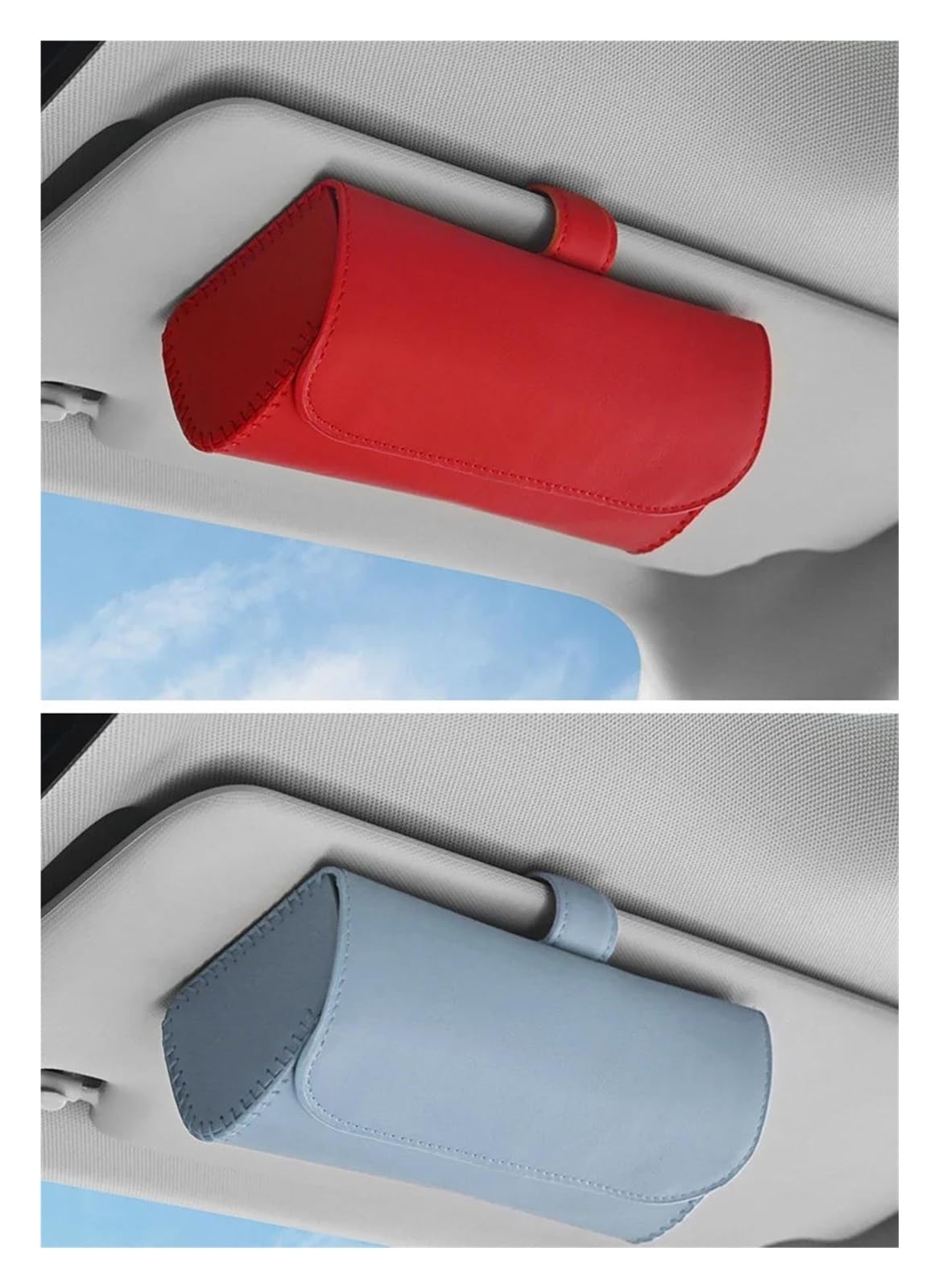 Clip per Occhiali da Auto in Pelle Pu Gancio per occhiali da sole con visiera parasole per auto, fibbia magnetica, porta occhiali da sole in pelle PU e flanella(Brown