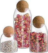 برطمان زجاجي بغطاء كروي فلين، برطمانات زجاجية لتخزين الطعام للمطبخ المنزلي للقهوة والشاي والدقيق والحلوى والبسكويت والتوابل - 3 عبوات