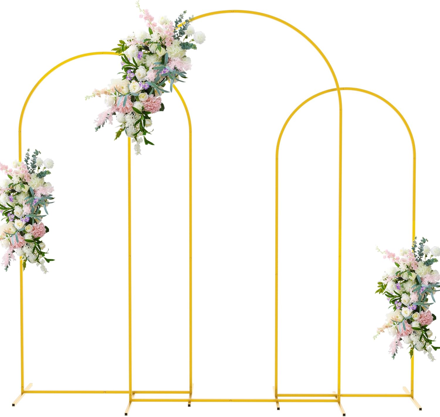 Asee’m Metal Arch Backdrop Stand Set of 3 (7.2FT, 6.6FT, 6FT) Gold Arched Frame for Wedding Ceremony Parties Birthday Baby Shower Garden Balloon Decoration