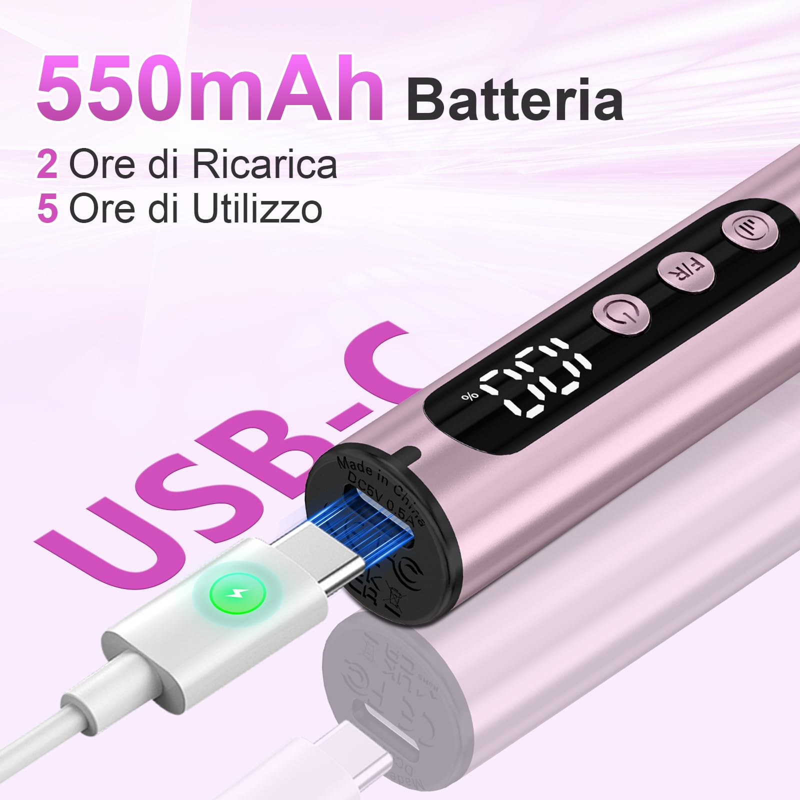 POFIBO Fresa per Unghie Professionale – 12 in 1 Trapano Unghie Elettrico 35000 RPM con Display LCD, 5 Velocità Regolabili, Per Unghie in Gel e Acrilico, Manicure e Pedicure a Casa o Salone (Rosa)
