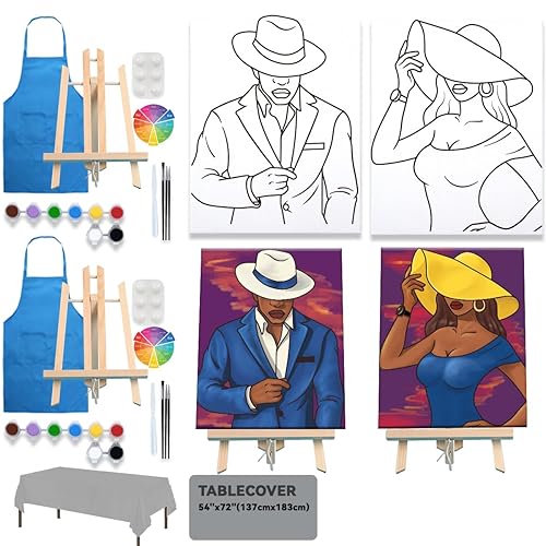 Miniatura 6 de 2 Pack Paint and Sip Canvas Painting Kit Pre Drawn Canvas for Painting for Adults Stretched Canvas Couples Games Date Night Elegant Gentleman and