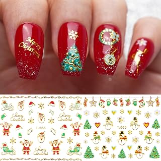 Christmas Nail Stickers - 380PCS 3D Metal Design Self-adhesive Nail Decals Snowflakes Snowmen Santa Xmas Tree Nail Art Stickers Tips Stencil DIY Decoration for Women Kids(10 Sheets)