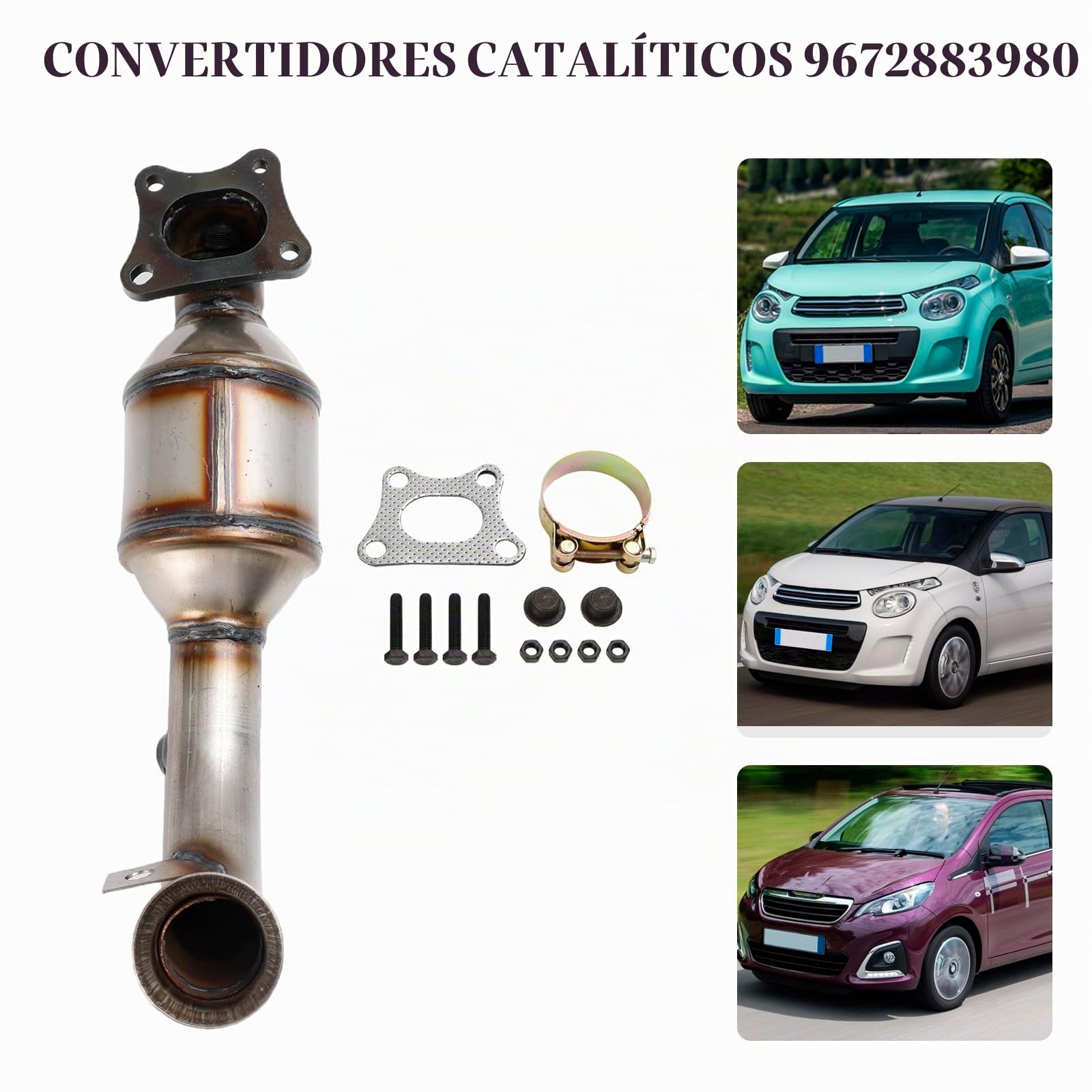 Catalizador 9822117480 Adecuado para Peugeot 108 208 301 308 II para Citroen C1 C3 C4 DS3 1.2 VTi Acero inoxidable