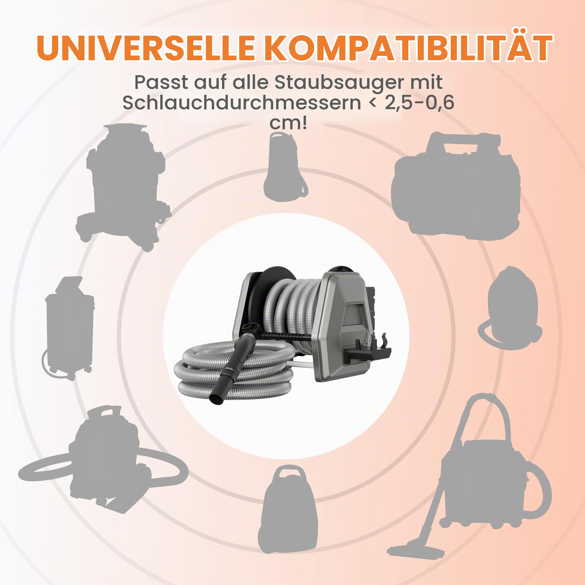 Giraffe Tools 32 mm Vakuumschlauchtrommel mit 9,2 m Verlängerung, einziehbarer Schlauch, Wandmontage, austauschbarer Schlauch, geeignet für 3,8 cm Nass- und Trockensauger