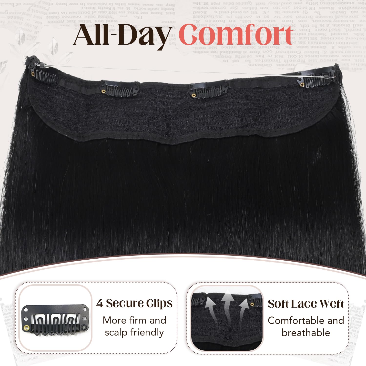 XDhair Wire Hair Extensions, 18 inch 85g Jet Black Hair Extensions Real Human Hair with Invisible Wire for Women(#1-18inch)