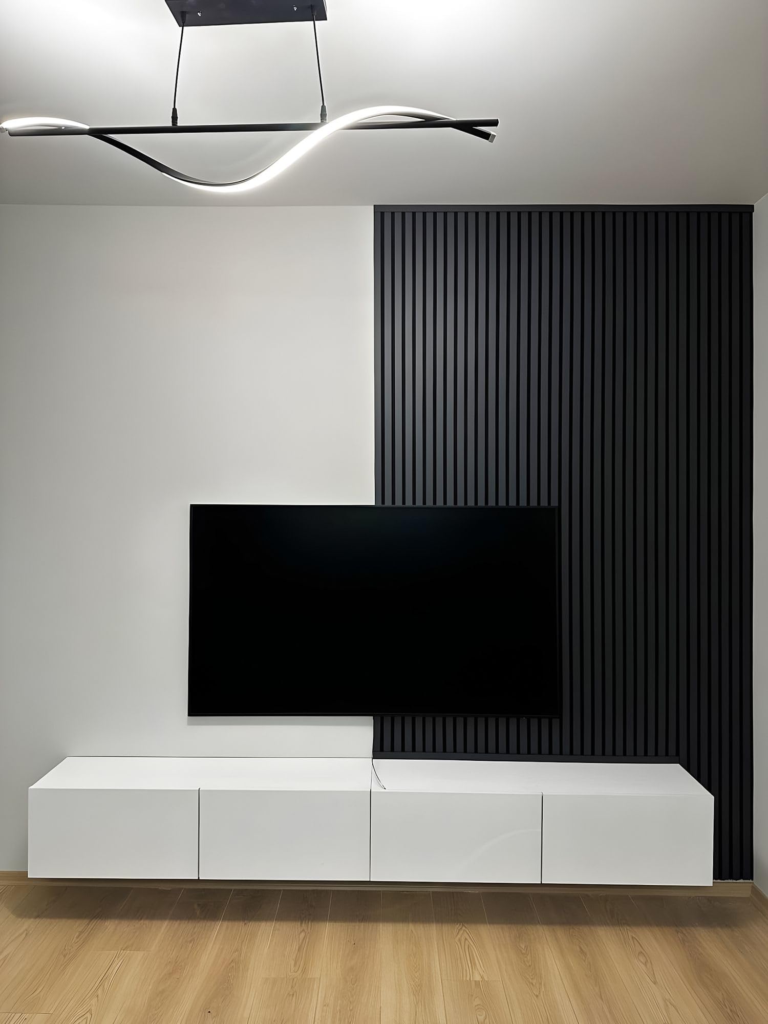 HEXIM Pannelli Acustici 138,5x60cm - Parete a Lamelle Flessibile Legno MDF Pannelli Murali Rivestimento a Lamelle Rivestimento Murale (8 pannelli / 6,64 m² Black Lead - APH05)