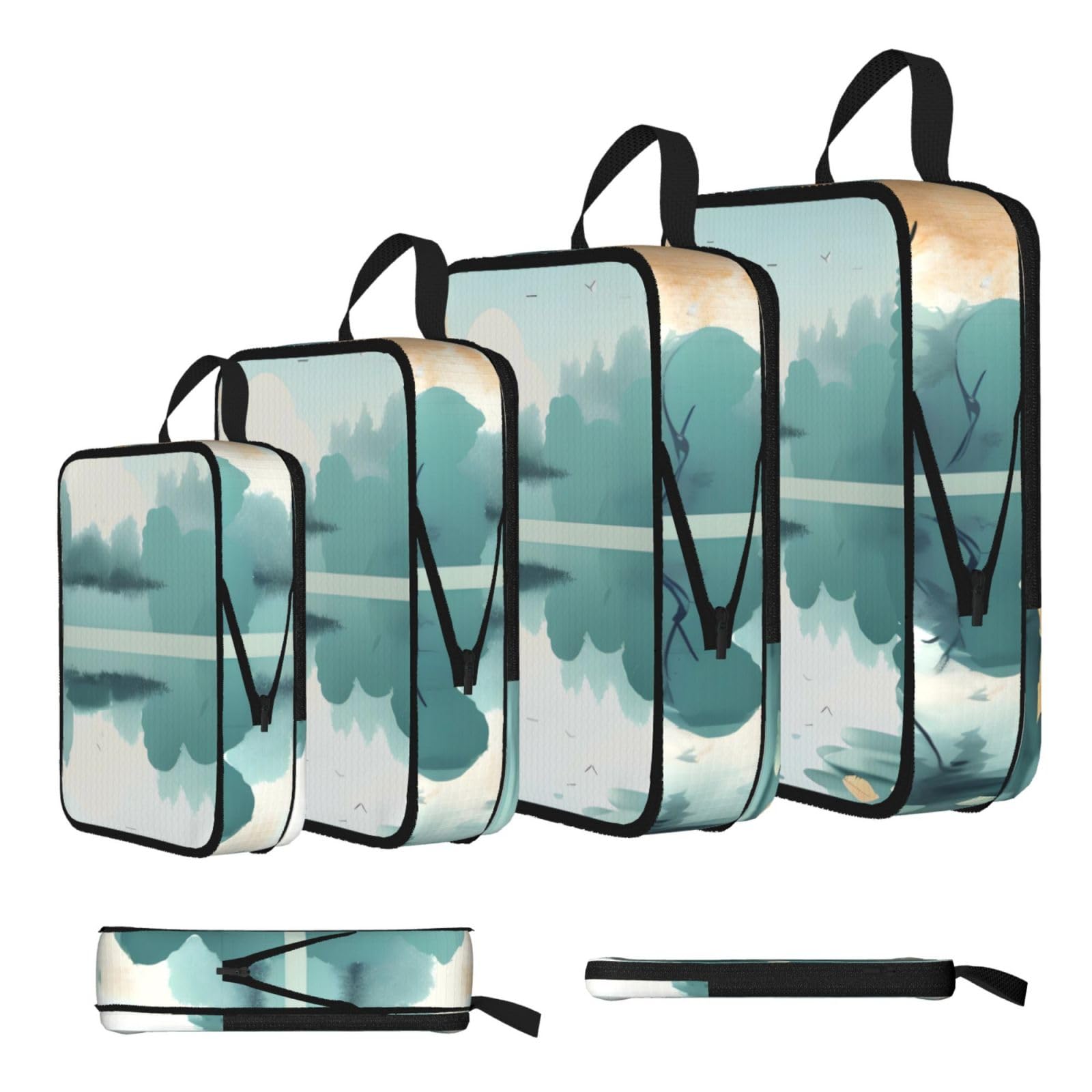 Sxzvvbn Black Fallen Leaves On A Tranquil Lake Compression Packing Cubes 4 Piece Set