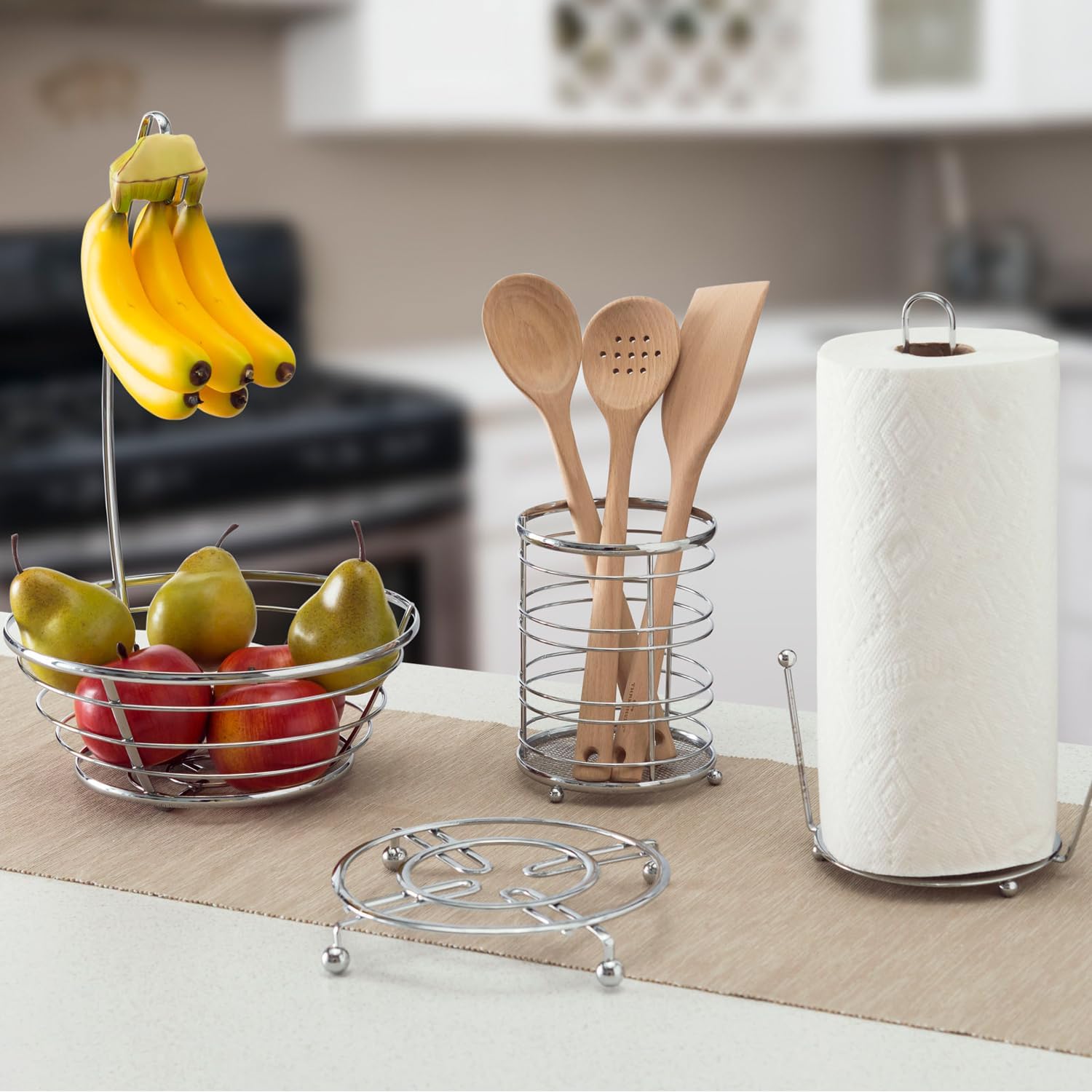 Home Basics Kitchen Utensil Holder for Kitchen Counter Chrome Plated Steel Utensil Crock | Utensil Storage Caddy Organizer for Cooking Spoons, Spatulas, Forks, Whisks, and More (Pack of 2)