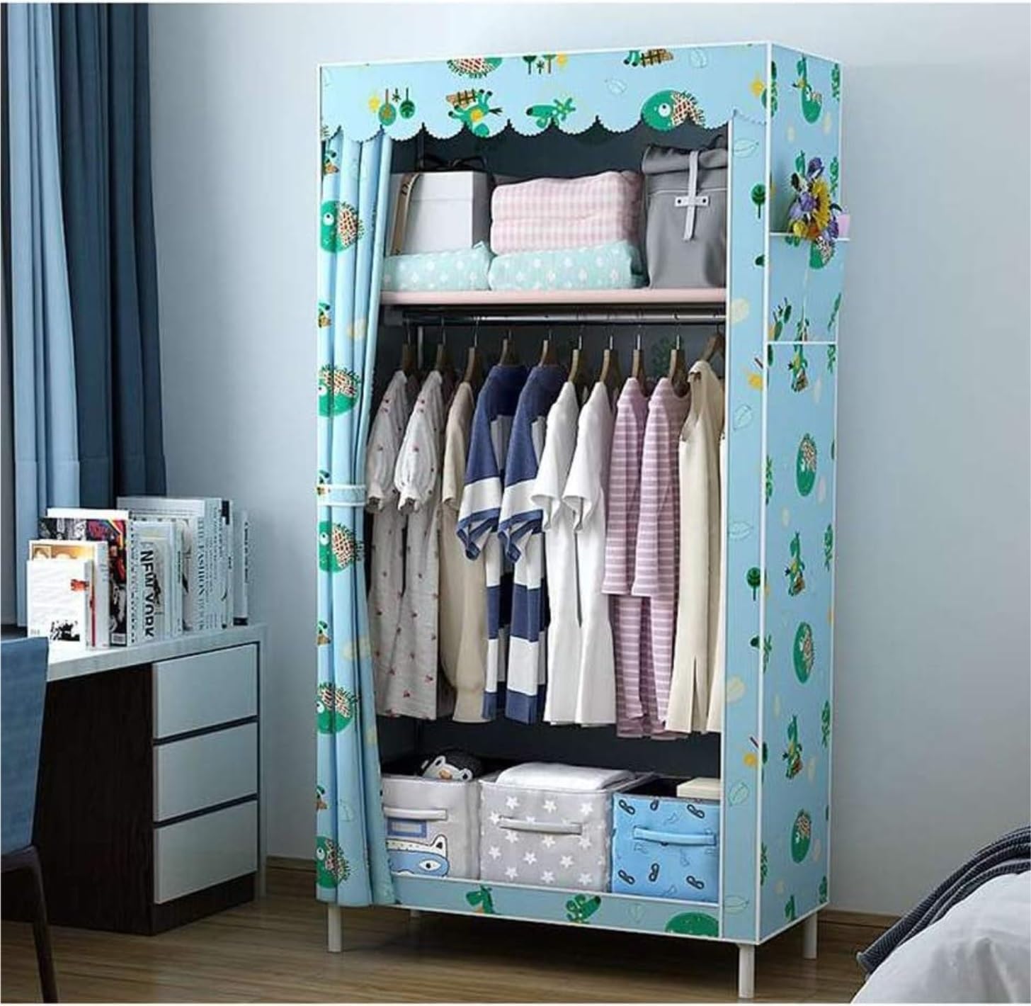 Portable Closet Wardrobe Closet Combination Wardrobe Hanging Closet Cloth Sturdy Rental House Multi Bedroom Easy Assemble(B)