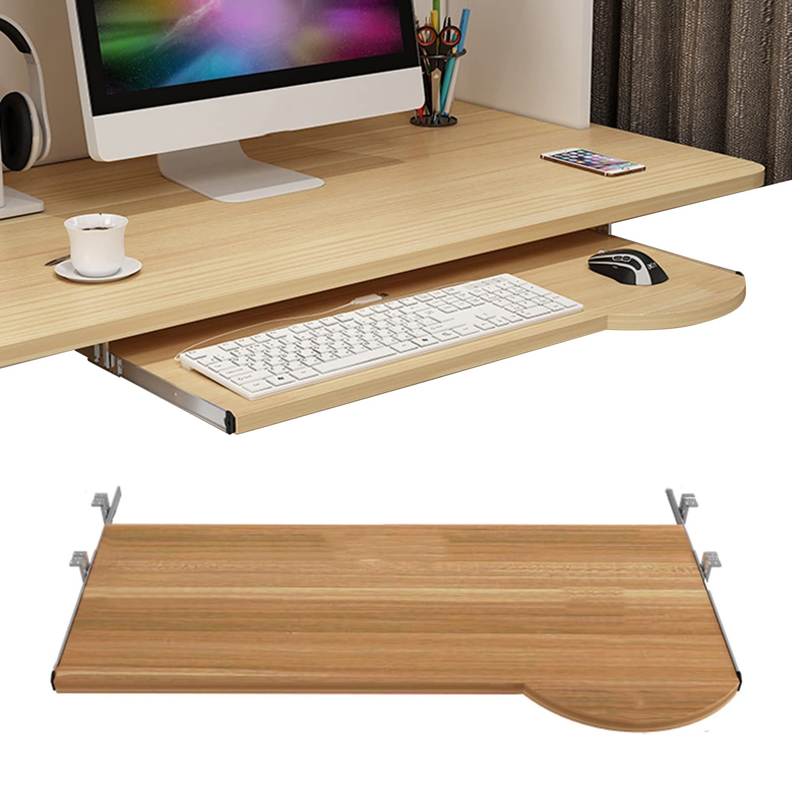 CVJdfhRE desk extender， Keyboard Tray Adjustable Under Desk Storage Shelf, For Support And Mouses, Sliding Platform(Black,60 * 26cm/24 * 10Inch)