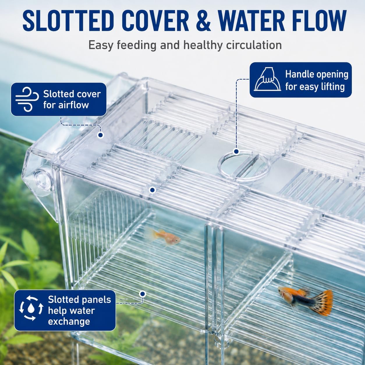 SLOCME Large Aquarium Breeding Box, Floating & Suction Cup Hang-On Fry Nursery Isolation Box for Shrimp, Baby Fish, and Small Aquatic Pets (L)