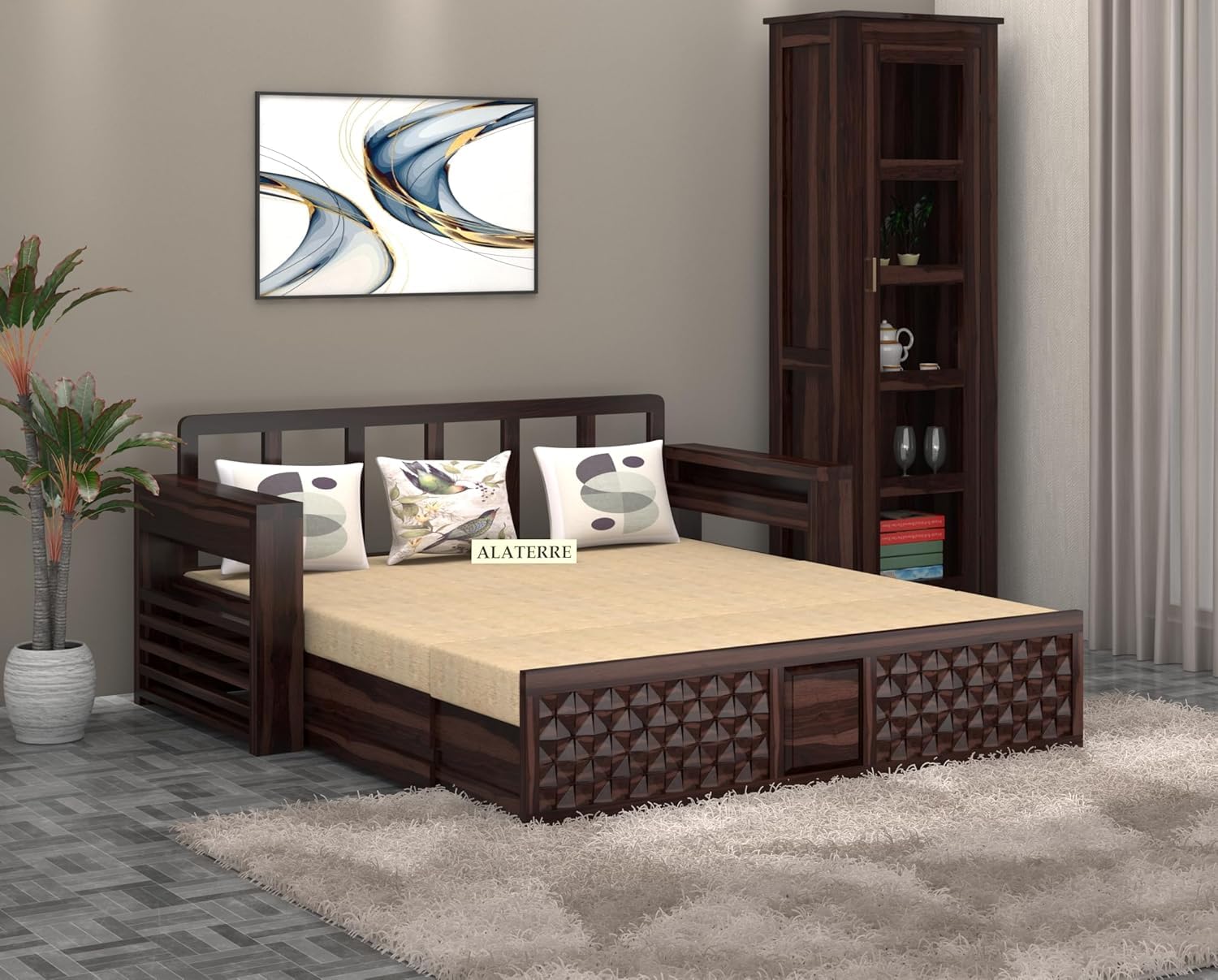 Wooden 3 Seater Sofa Cum Bed for Home || Sheesham Wood Sofa Cum Bed for Living Room || Comfort Folding Dubole Bed with Storage Armrest || Modern & Unqiue Furniture Sofa 3 Seater, Walnut Finish Wooden 3 Seater Sofa Cum Bed for Home || Sheesham Wood Sofa Cum Bed for Living Room || Comfort Folding Dubole Bed with Storage Armrest || Modern & Unqiue Furniture Sofa 3 Seater, Walnut Finish