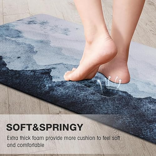 Miniatura 67 de MAYHMYO Juego de 2 tapetes de cocina antifatiga, diseño de mármol y azul, alfombrillas acolchadas y antideslizantes Azul,Azul y dorado,Marrón