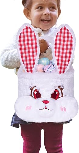 Cesta de Pascua de conejo para niños, lindo cubo vacío de felpa 3D con orejas plegables y asa, cesta de búsqueda de huevos para niños, niñas,