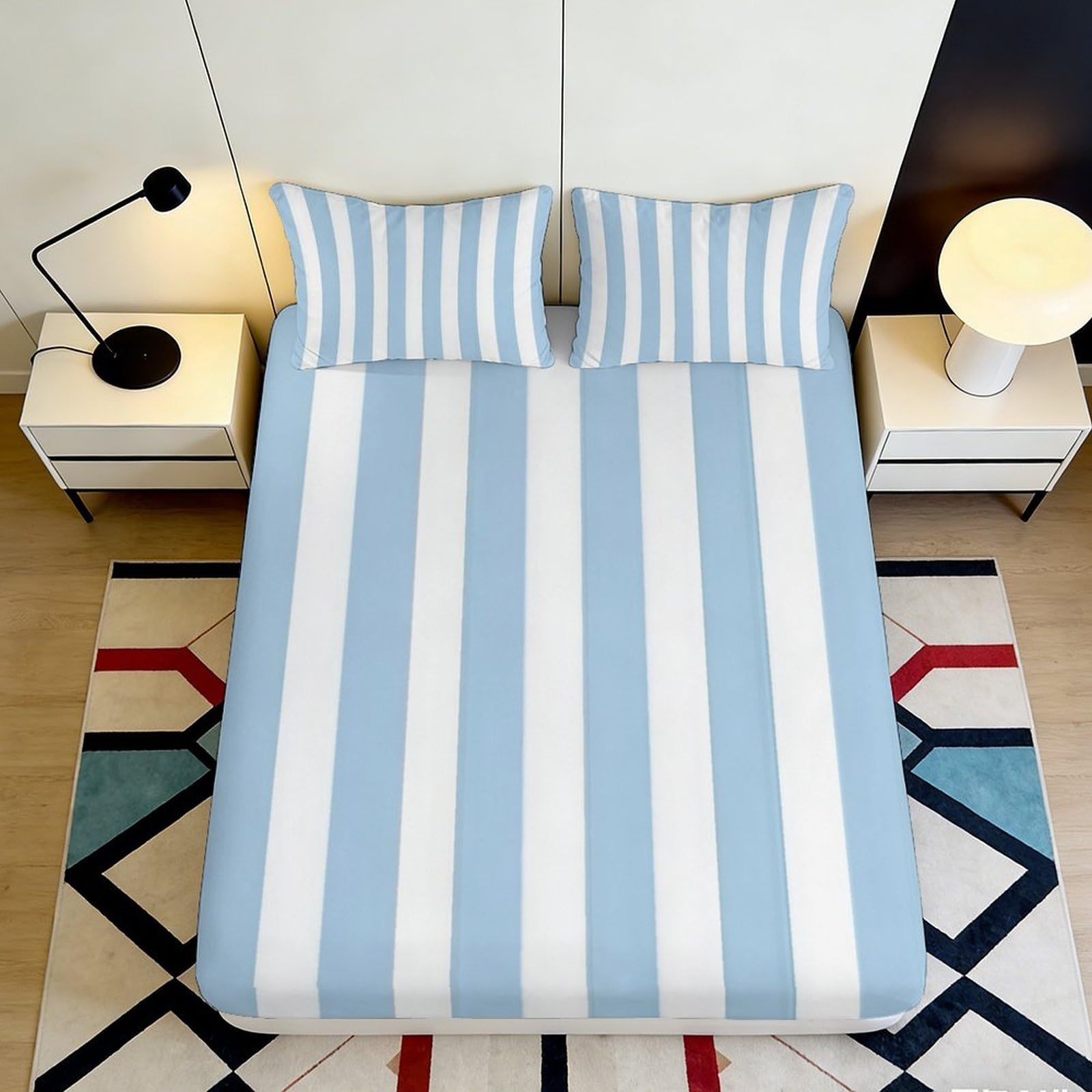 3D Printed Seoul Landmarks Fitted Sheet Microfiber Deep Pocket Non-Slip Bedding Set Korean Cityscape Mattress Fitted Cover for Bedroom 180x200x25cm