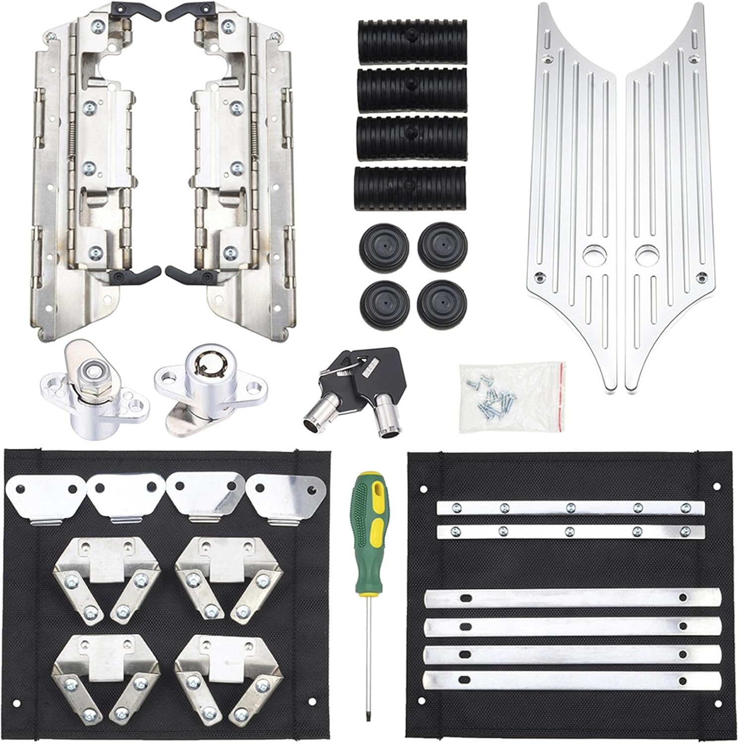 Amazicha Saddlebag Latch Hardware Kit, Chrome Latch Cover Locks Rubber Cushion Hard Bag Compatible for Harley Davidson Touring Street Glide Electra Glide Road Glide Road King 1993-2013