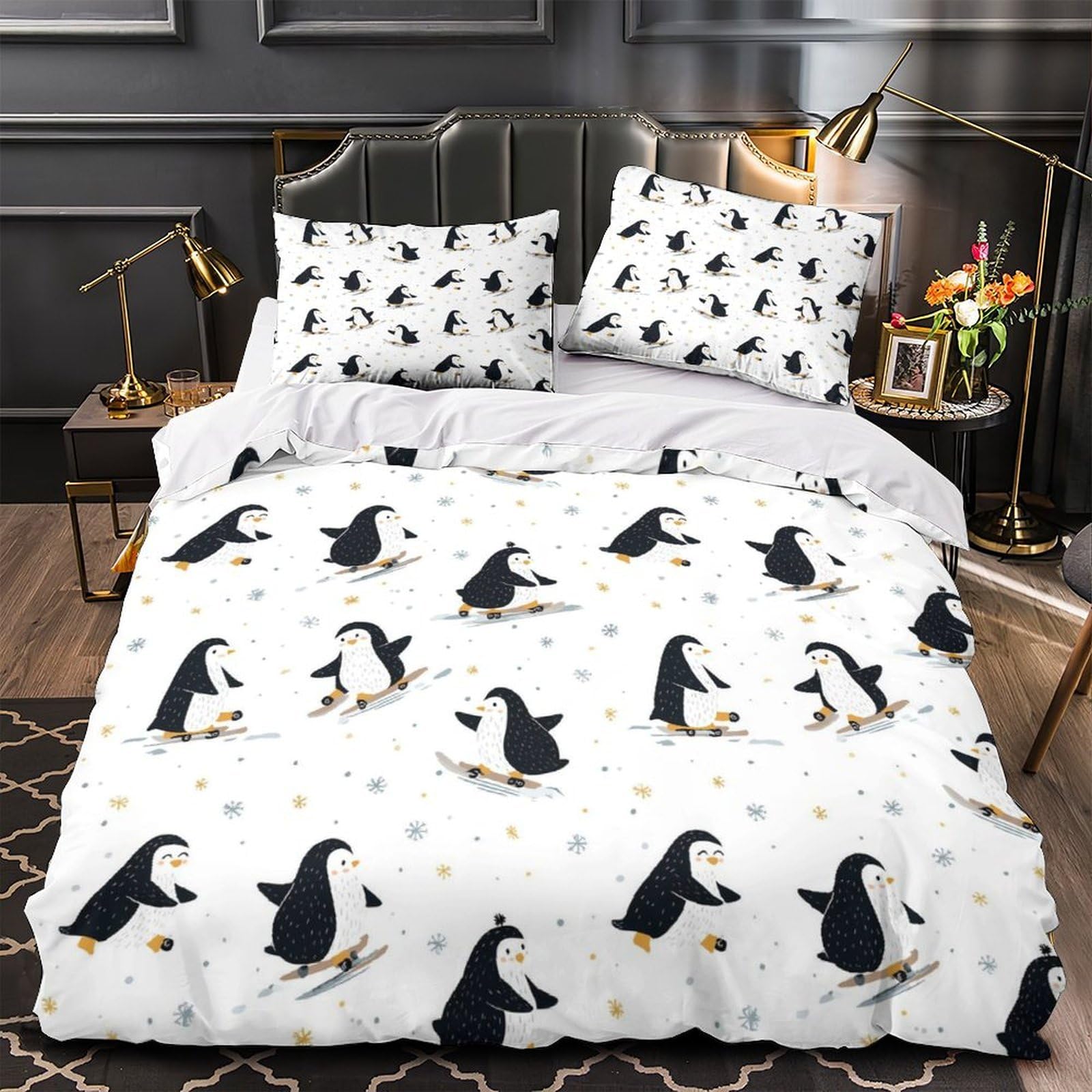 Patinage pingouin 3D housse de couette animée pour transformer la chambre des enfants en hiver