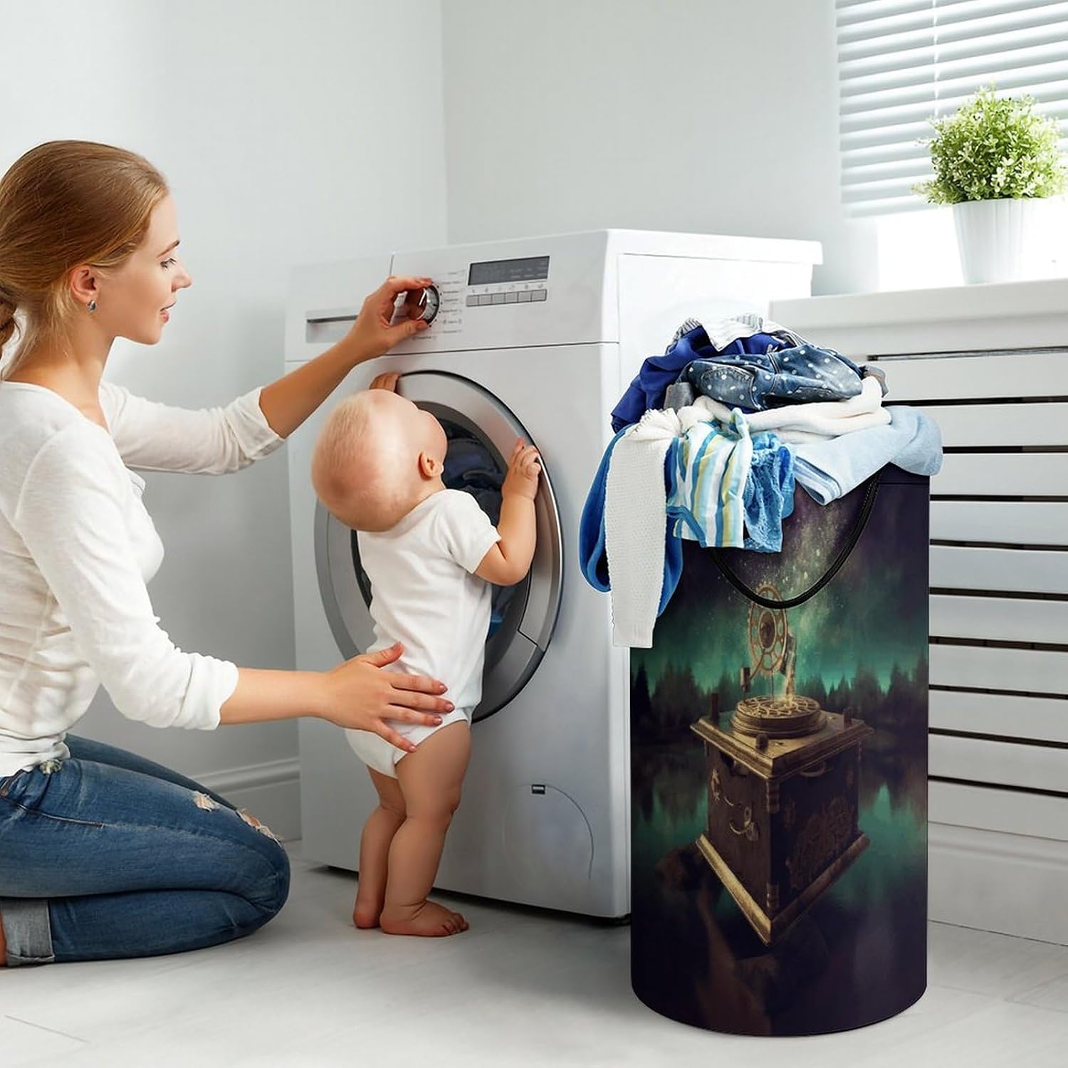Large Laundry Basket Collapsible Dirty Clothes Basket with Carry Handles Portable Waterproof Freestanding Dream Music Box Laundry Hamper for Bathroom Bedroom Laundryroom Dorms 86L