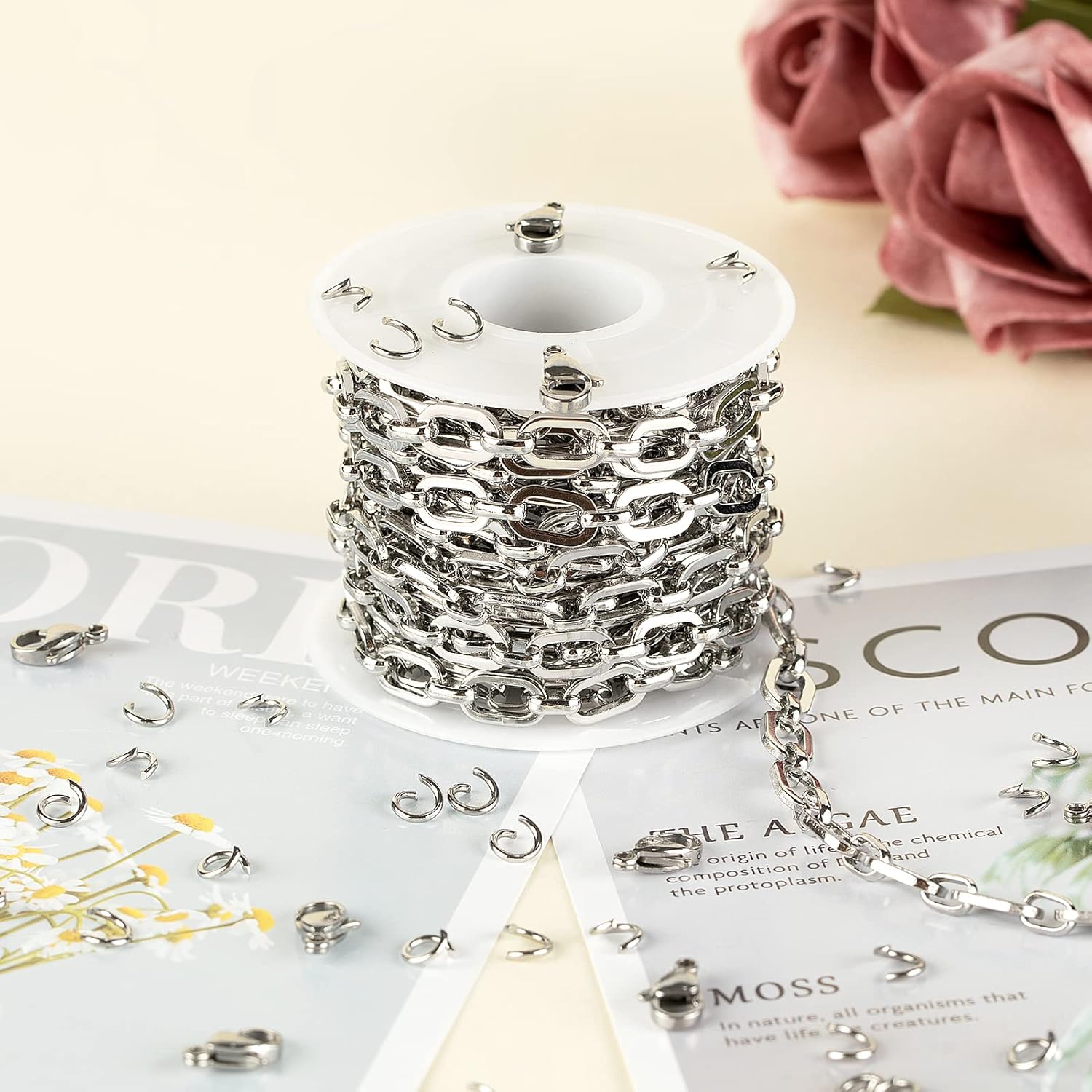 4.3 Yard Stainless Steel Jewelry Making Chain Bulk with Jump Rings and Lobster Clasps, Silver Paperclip Chain for Women Men Necklace Bracelet Jewelry DIY Making - Image 4