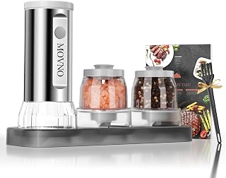 Electric Salt and Pepper Grinder Set, Battery Powered LED Light One Hand Automatic Operation, Adjustable Coarseness Mill Grinders Shakers