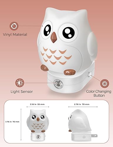 Miniatura 6 de L LOHAS LED Luz nocturna de búho para niños, luz nocturna de búho 3D enchufable en la pared, sensor de atardecer a amanecer, cambio de 8 colores +