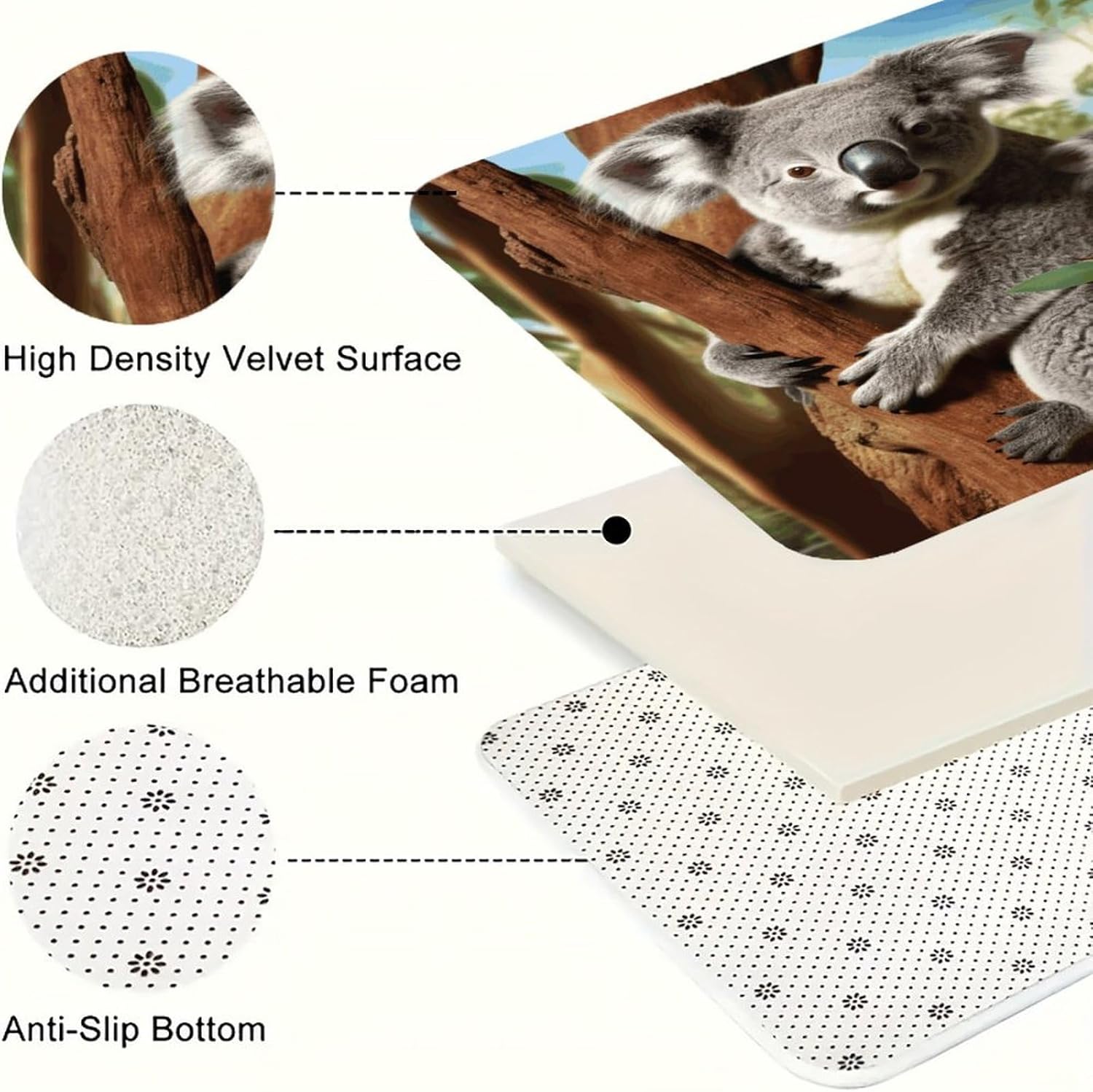 Koala Family Kitchen Rugs Sets of 3 Non Slip Kitchen Mat for Floor Comfort Standing Rug and Mats Thick Cushioned Long Area Carpets for Laundry Room Entryway