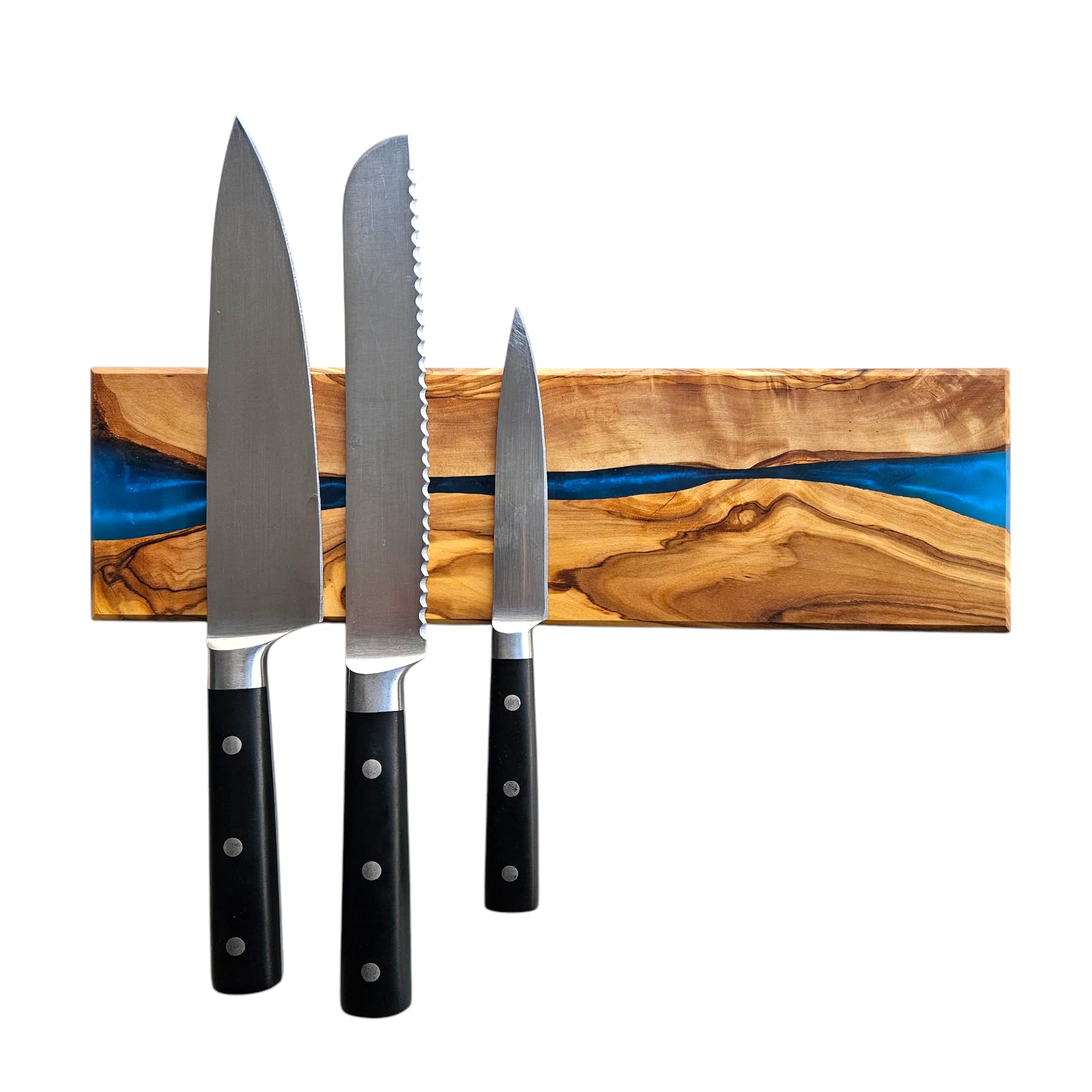 DYARI Handcrafted Olive Wood Resin Knife Holder – Elegant & Durable Kitchen Knife Organizer Stand, Unique Gift for Home Chefs, Eco-Friendly and Stylish Storage Solution (Blue Resin, 18 Inches)