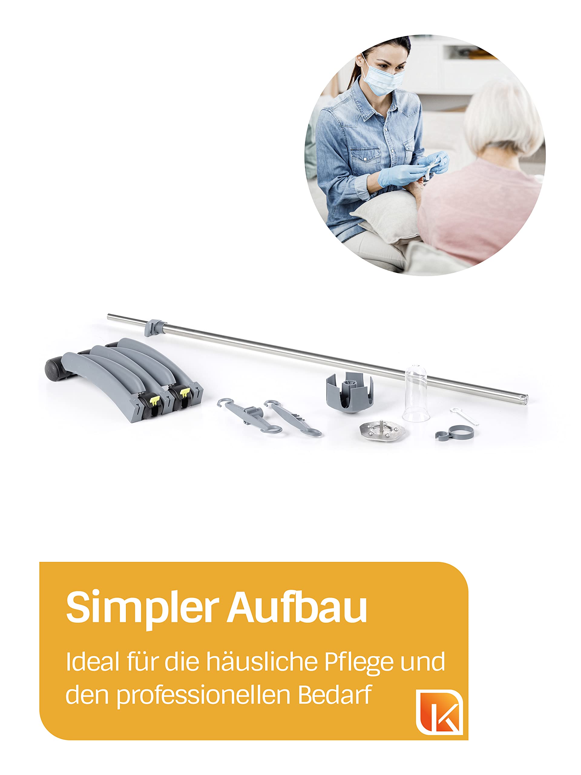 Dr. Paul Koch - Infusionsständer 5-Fuß Mit 4 Flaschenhaken - Höhenverstellbar - 2kg Tragekraft Pro Haken - Mit Kunststoff-Fuß Und Rollen - Edelstahl