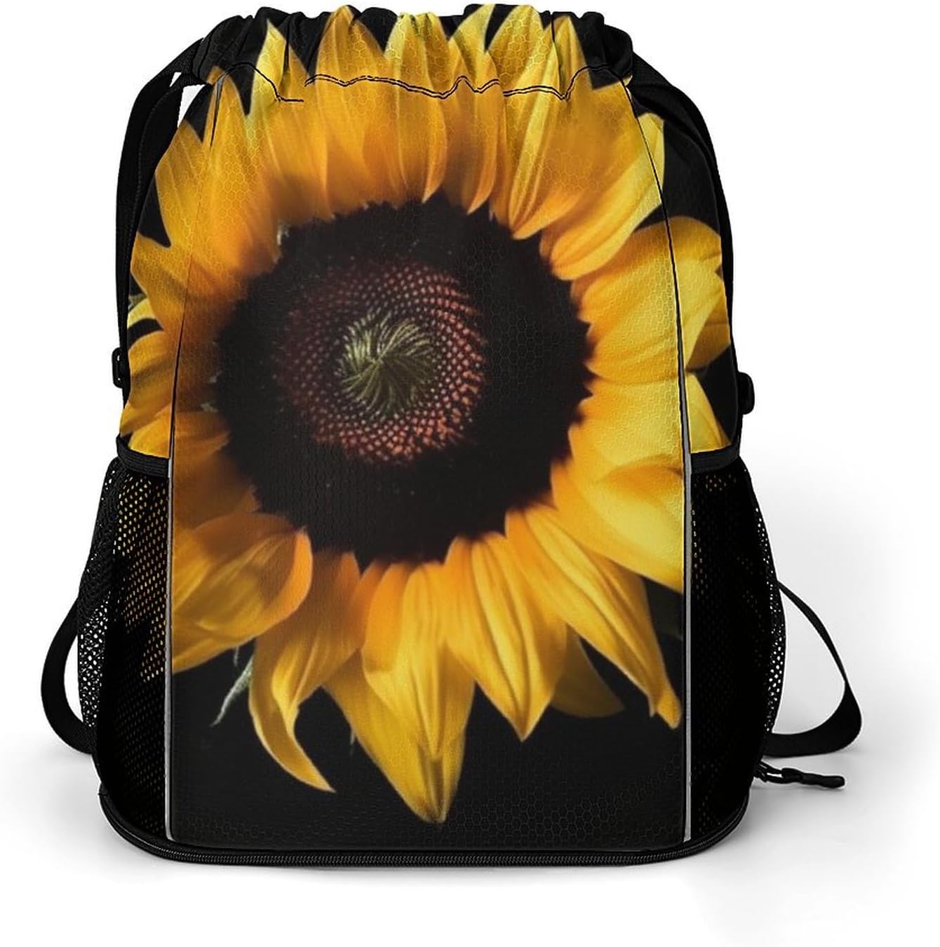 Sports Drawstring Backpack Sunflower on Black Background Lightweight Backpack Dry And Wet Separation Large Capacity