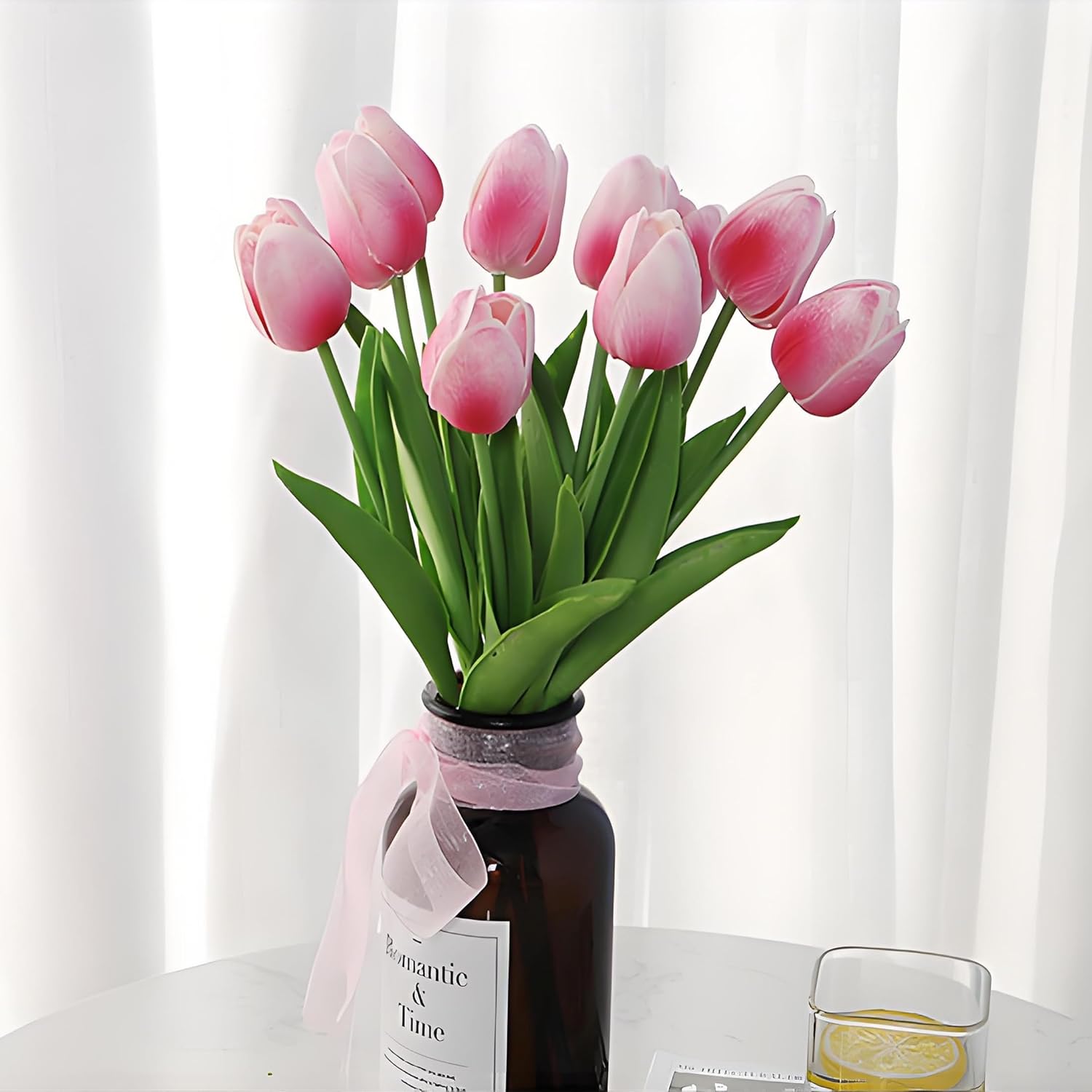 10 Pcs Rose Red Artificial Tulip Silk Fake Flowers 13" for Home Office Wedding Decor Arrangement Bouquet Faux Flowers for Decoration - Image 2