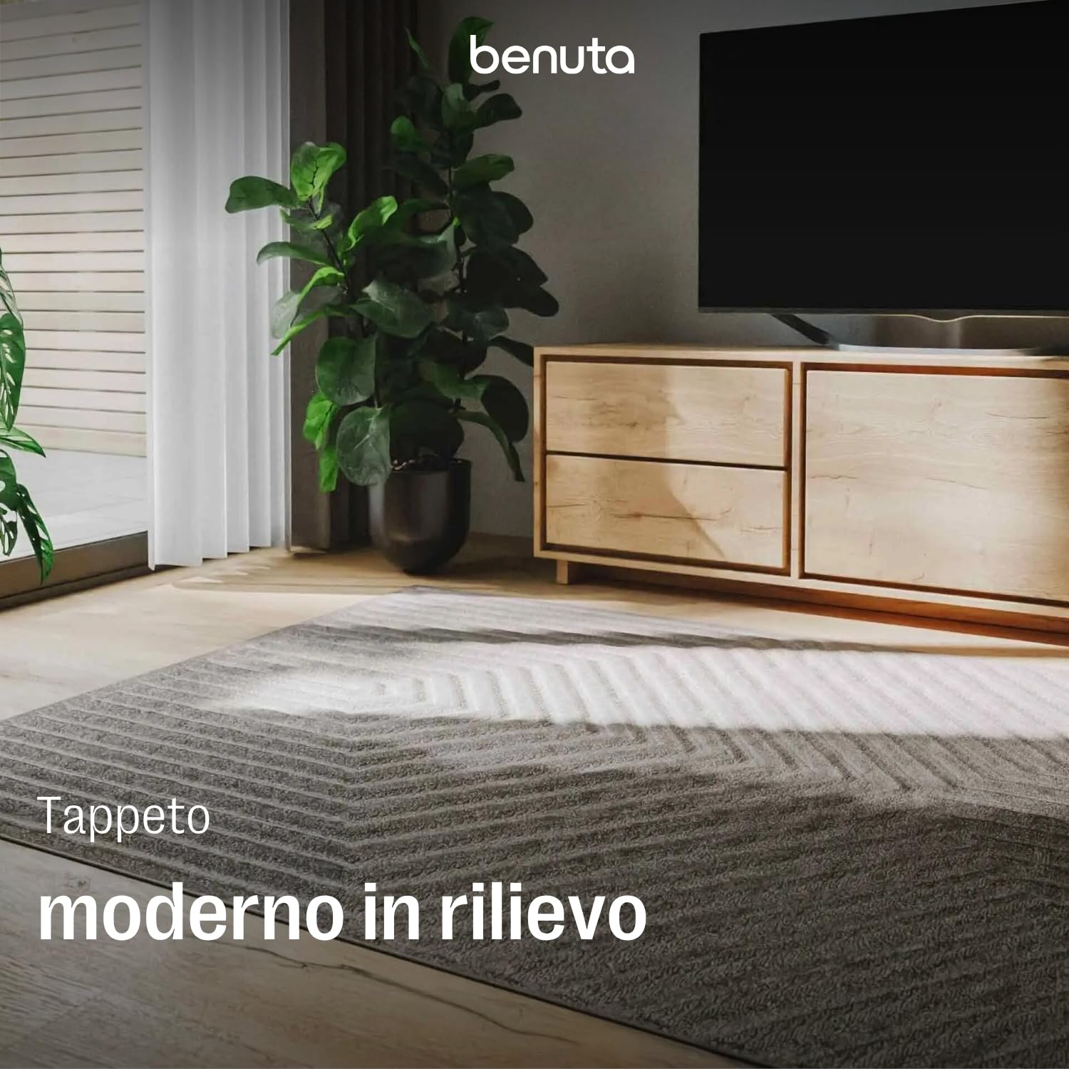 benuta Basic Tappeto salotto Leo - Grigio chiaro 160x230 cm - Astratto rilievo soggiorno, camera letto, corridoio - Facile - Pavimento riscaldato