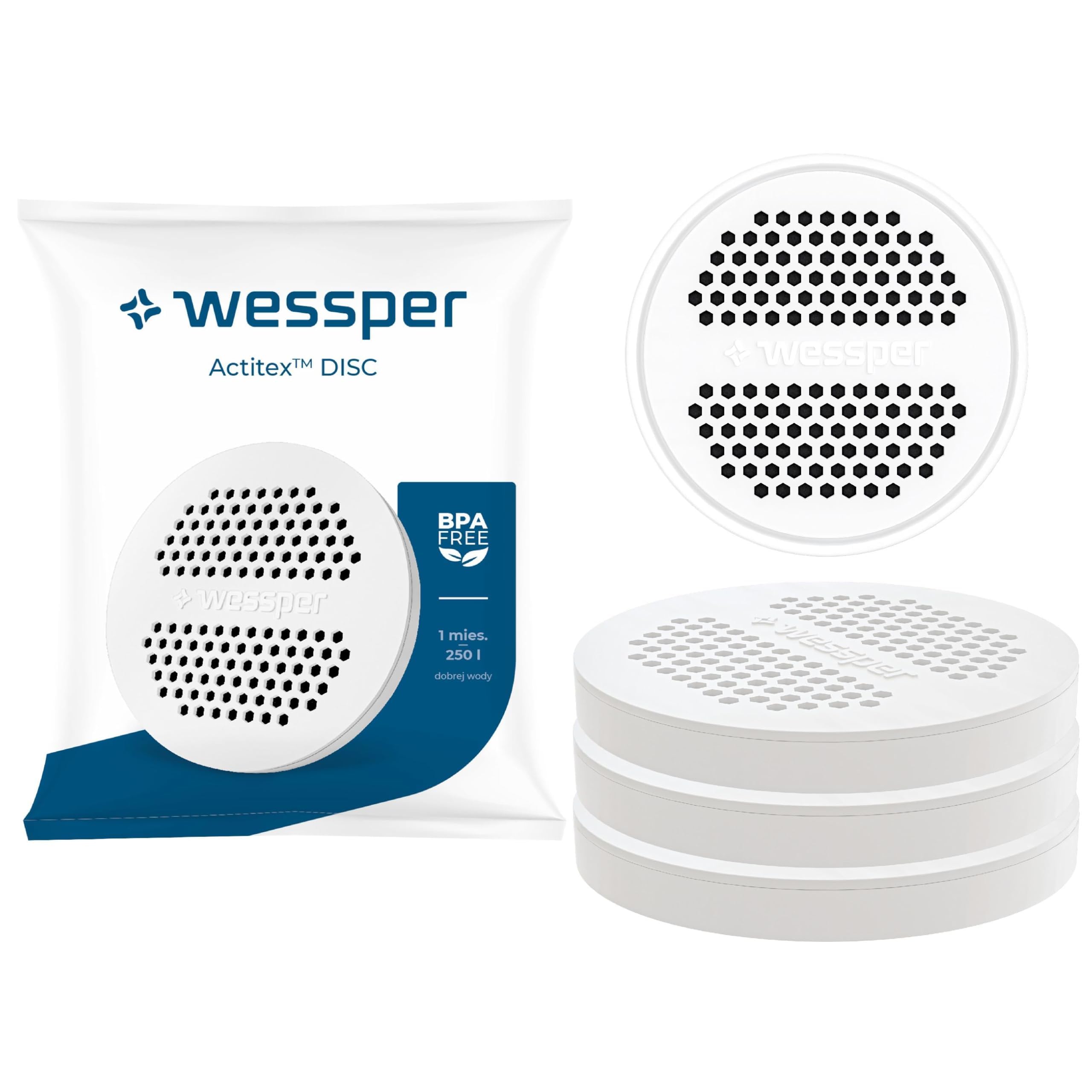 Wessper K1 BOROSCILICATE Actitex 1L Bottiglia Filtrante per acqua In vetro borosilicato, 4 Filtri Fast Disk Inclusi riduce il cloro nell'acqua, Acqua Filtrata Istantaneamente, Bianco/Trasparente