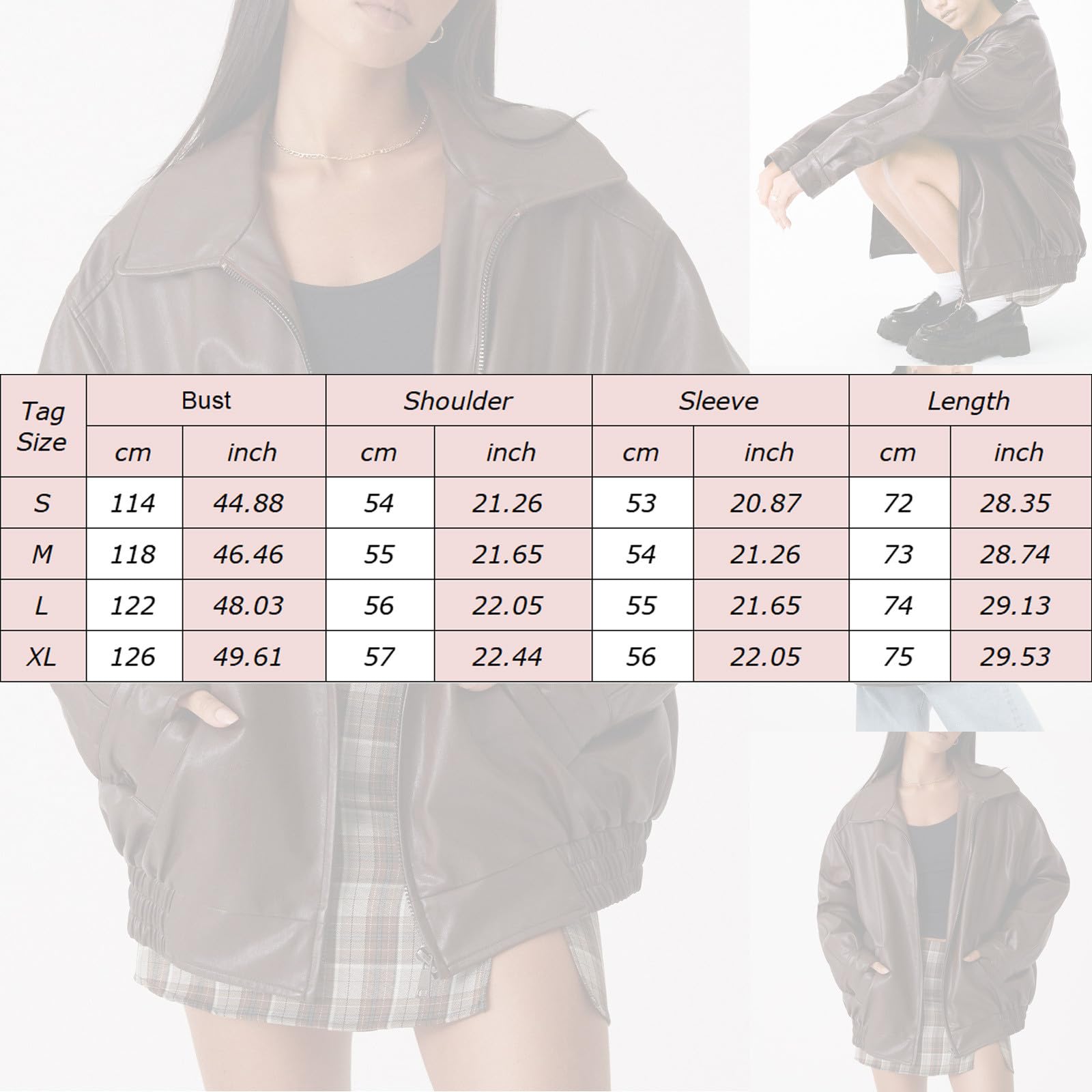Lederjacke Damen Oversize Lang Kunstleder Motorrad Bikerjacke Motorradjacke Pu Leather Herbst Winter Mantel Bomber Jacke Damen Kurz Outwear Streetwear