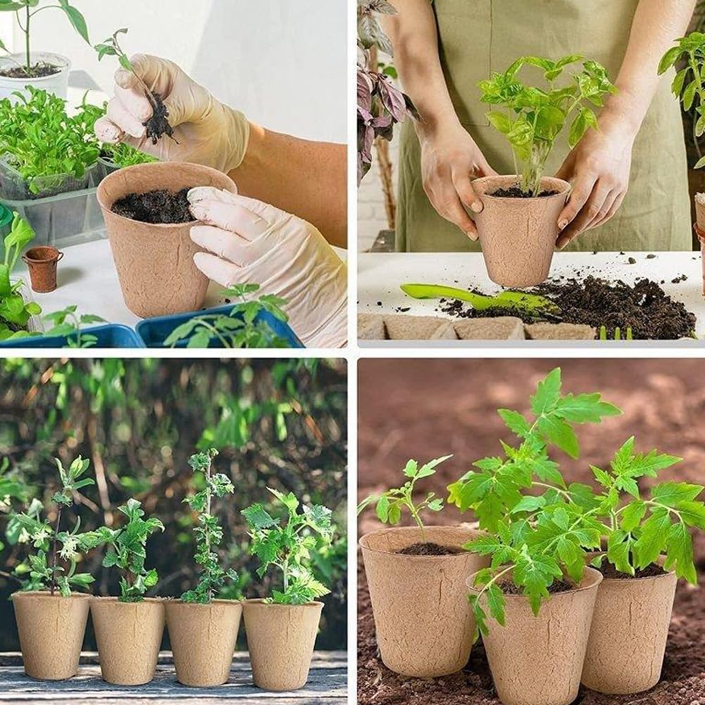 Pots Culture,50pcs Pots de Culture,Godets Semis Plantes,Pot de Semis Fibre,avec 50pcs Etiquette Plante et 3 Outils de Repiquage,pour Serre Jardin Potager