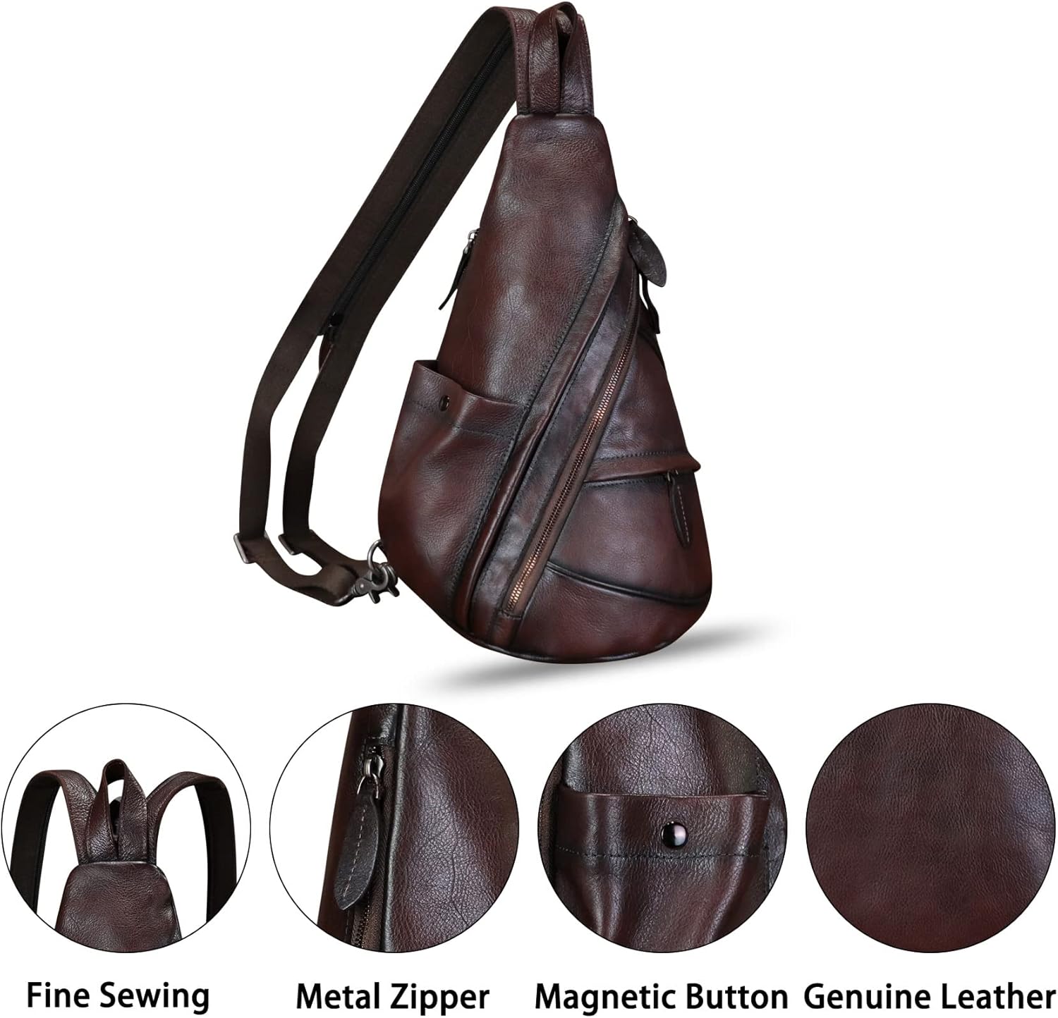 Genuine Leather Sling Bag for Men and Women Leather Sling Backpack Purses Chest Bag Crossbody Shoulder Fanny Bag - Image 6