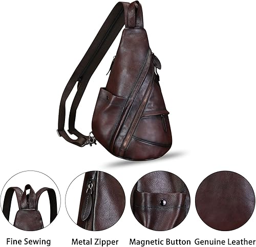 Miniatura 6 de Bolso bandolera de cuero genuino para hombres y mujeres, mochila de cuero para el pecho, bolsa cruzada de hombro