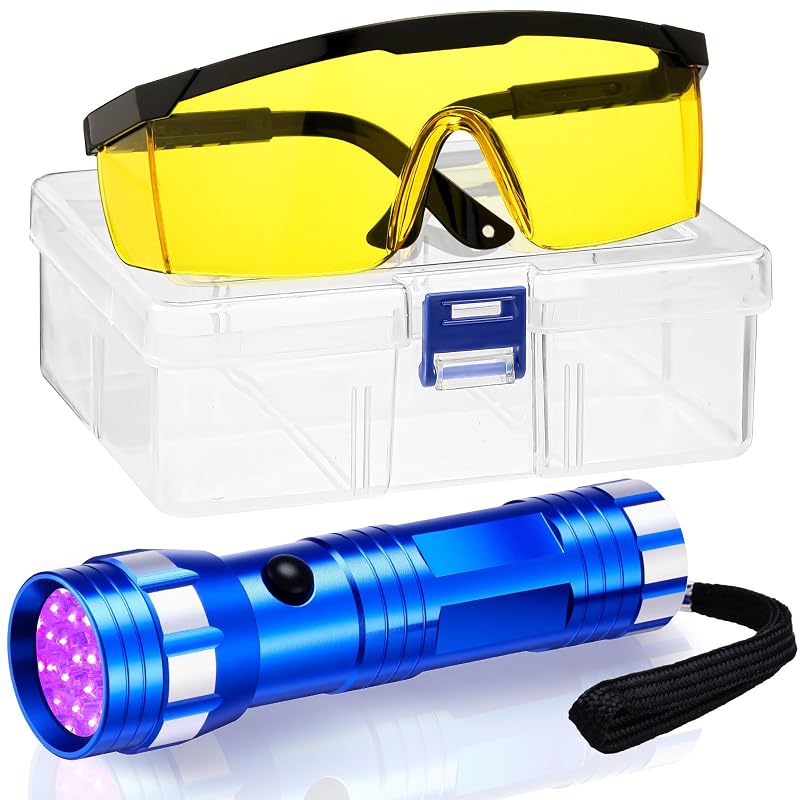 Kit Detector de Vazamentos de Ar-Condicionado com Lanterna UV 14 LED Tellegloww, Óculos e Estojo