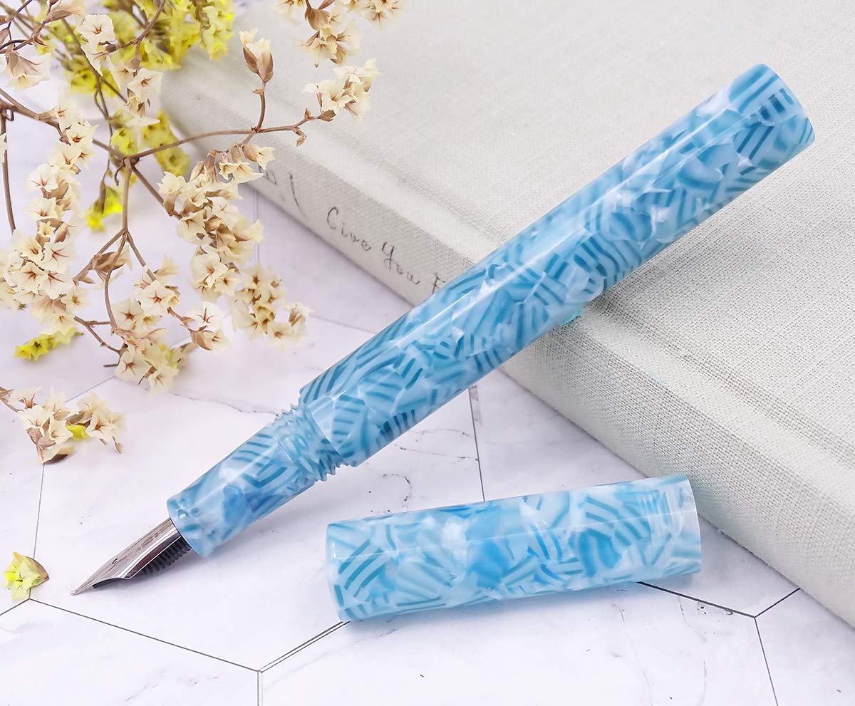 erofa Majohn - Pluma estilográfica de punta fina y cristal, celuloide de mar de coral con convertidor de tinta, bolígrafo de tinta de viaje de doble uso, juego de regalo para firma, dibujo artístico