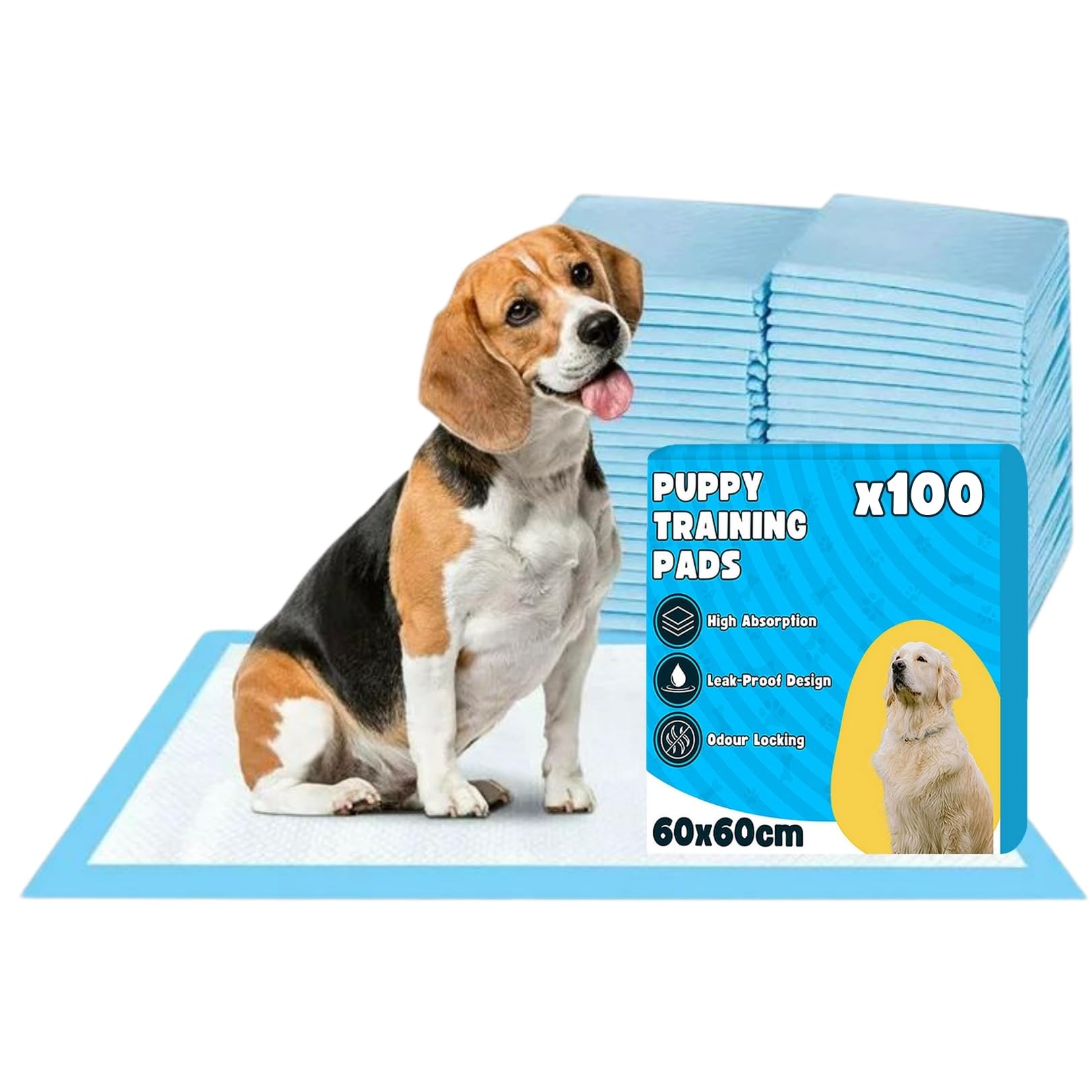 Bazaar Blue Large Puppy Pads 100 Pack 60X60cm – Disposable Puppy Training Pads, Super Absorbent & Leak-Proof Pads For Puppies And Dogs | Quick Dry, Odour Control & Floor Protection Dog Pads.