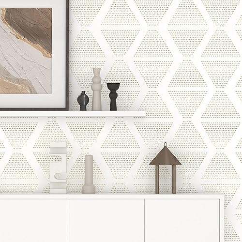 Miniatura 5 de Papel tapiz moderno para despegar y pegar, a rayas, de 17.3 x 78.8 pulgadas, papel tapiz geométrico beige y blanco, papel de pared bohemio