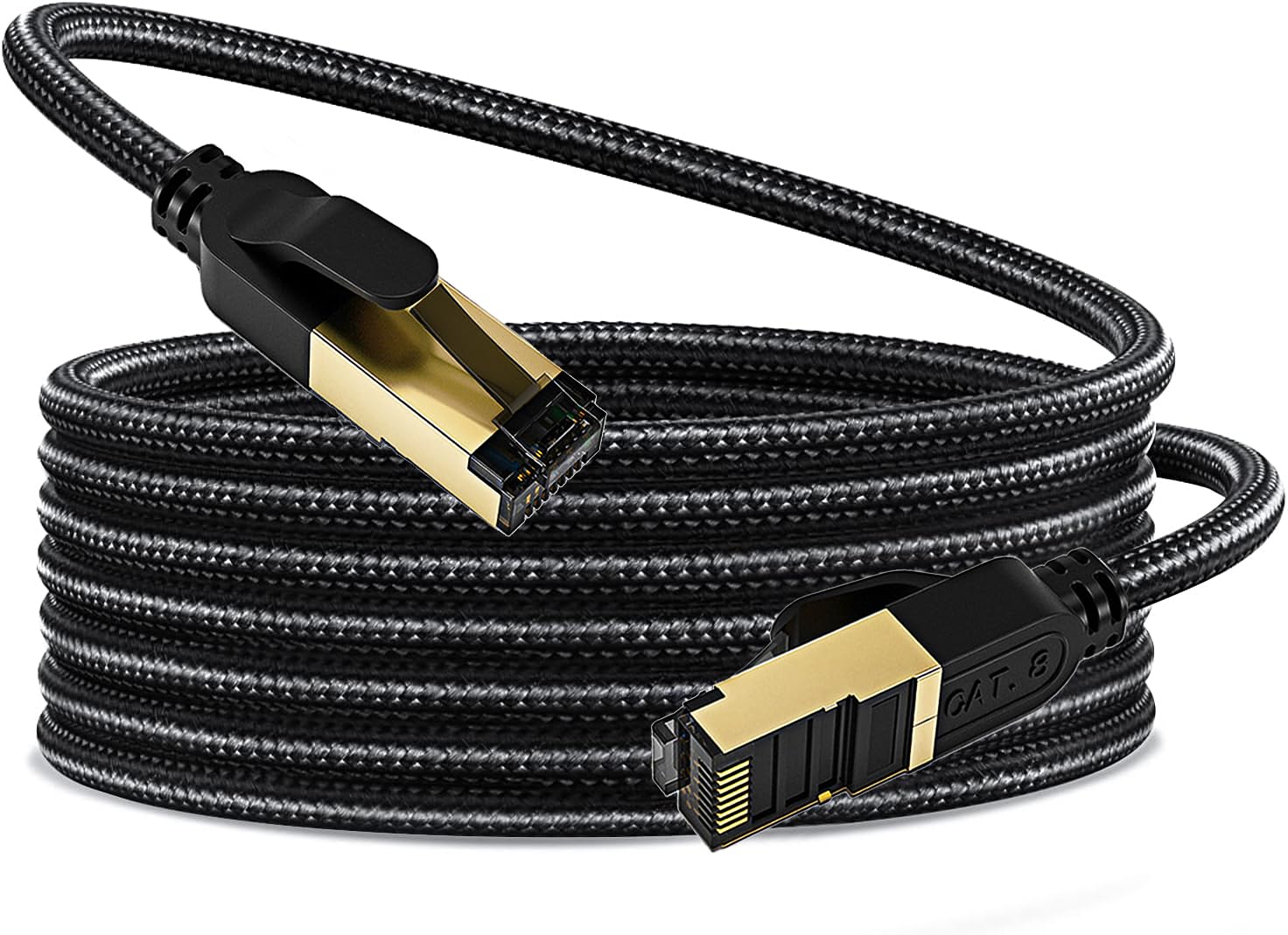 Cat 8 Ethernet Cable,50FT Cat8 High Speed Braided 40Gbps 2000Mhz Network Cord，RJ45 Shielded Indoor Heavy Duty LAN Cables, for Gaming PC PS4 PS5 Xbox Modem Router