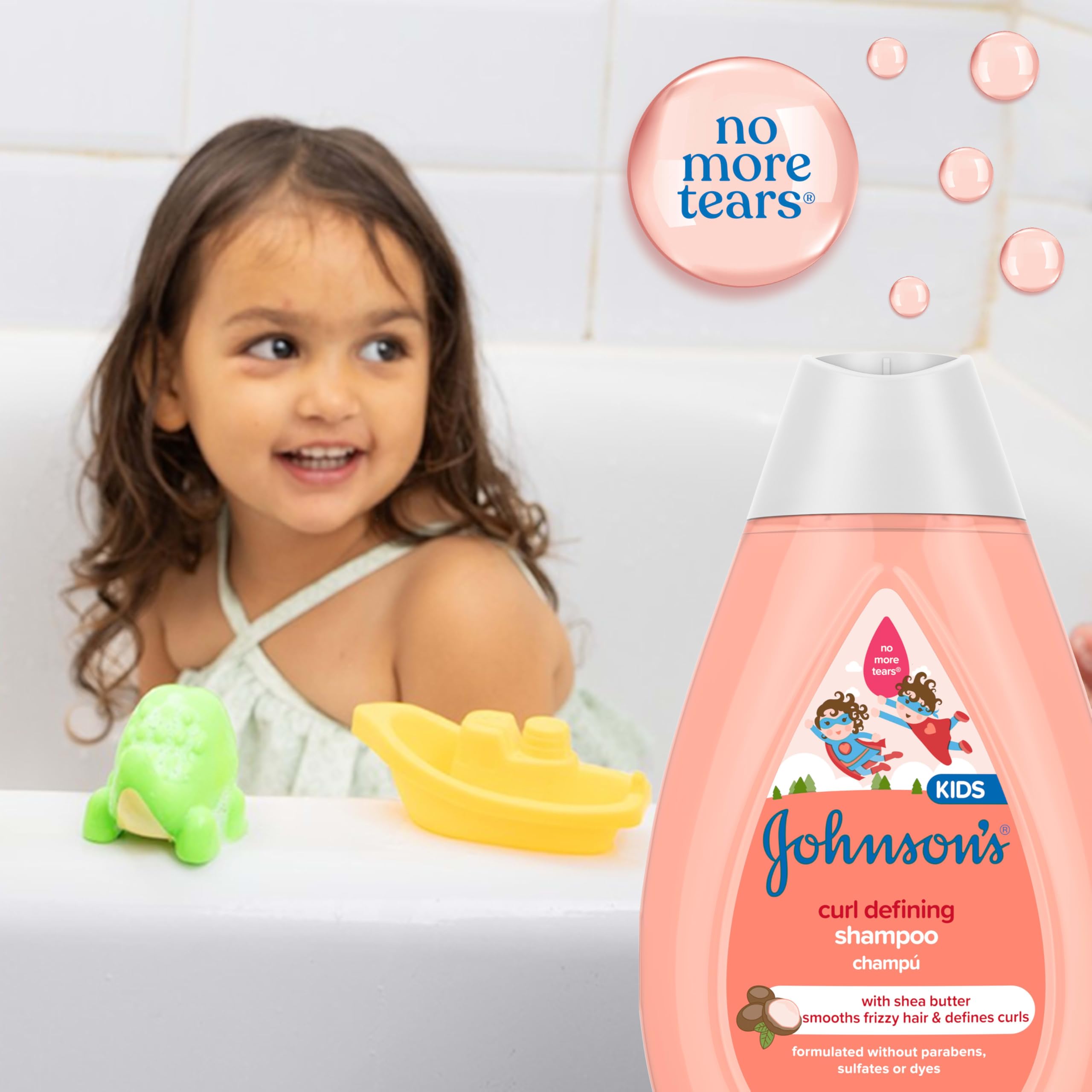 Johnson's Kids Curl-Defining, Frizz Control, Tear-Free Shampoo + Shea Butter, Paraben-, Sulfate- & Dye-Free, Hypoallergenic & Gentle for Kids Hair, 13.6 fl. oz