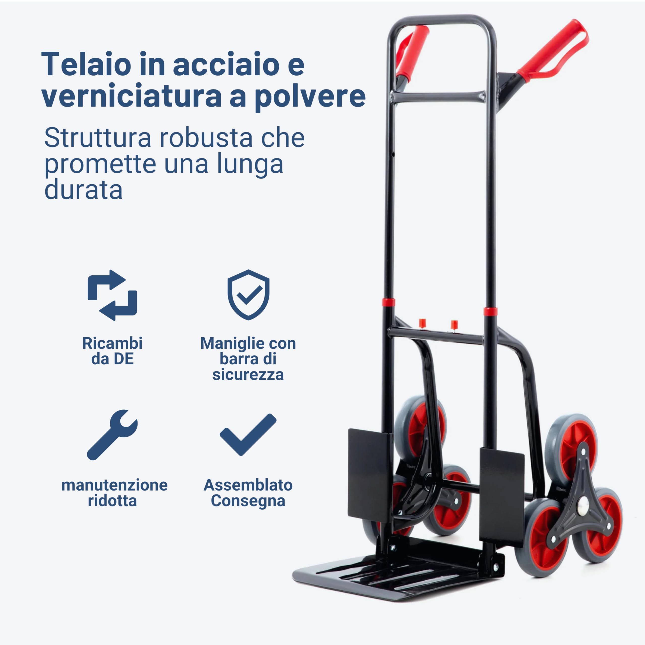 Pallit Carrello per Scale 3 Ruote Portapacchi Pieghevole - Portata 120 kg, Struttura in Acciaio, Impugnatura Ergonomica, Pala 290x300 mm DIABLO-FS