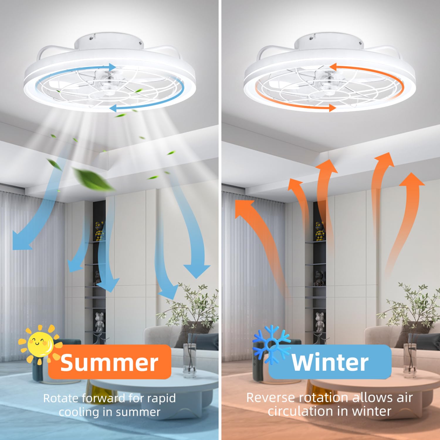 Aigostar Ventilatore da Soffitto con Luce e Telecomando, Confezione da 2 | Lampadario Ventola Soffitto, 60W, 4400LM, 2700K-6500K Dimmerabile, Timer, DC Motore Silenzioso, 5 Pale, φ48cm, Bianco