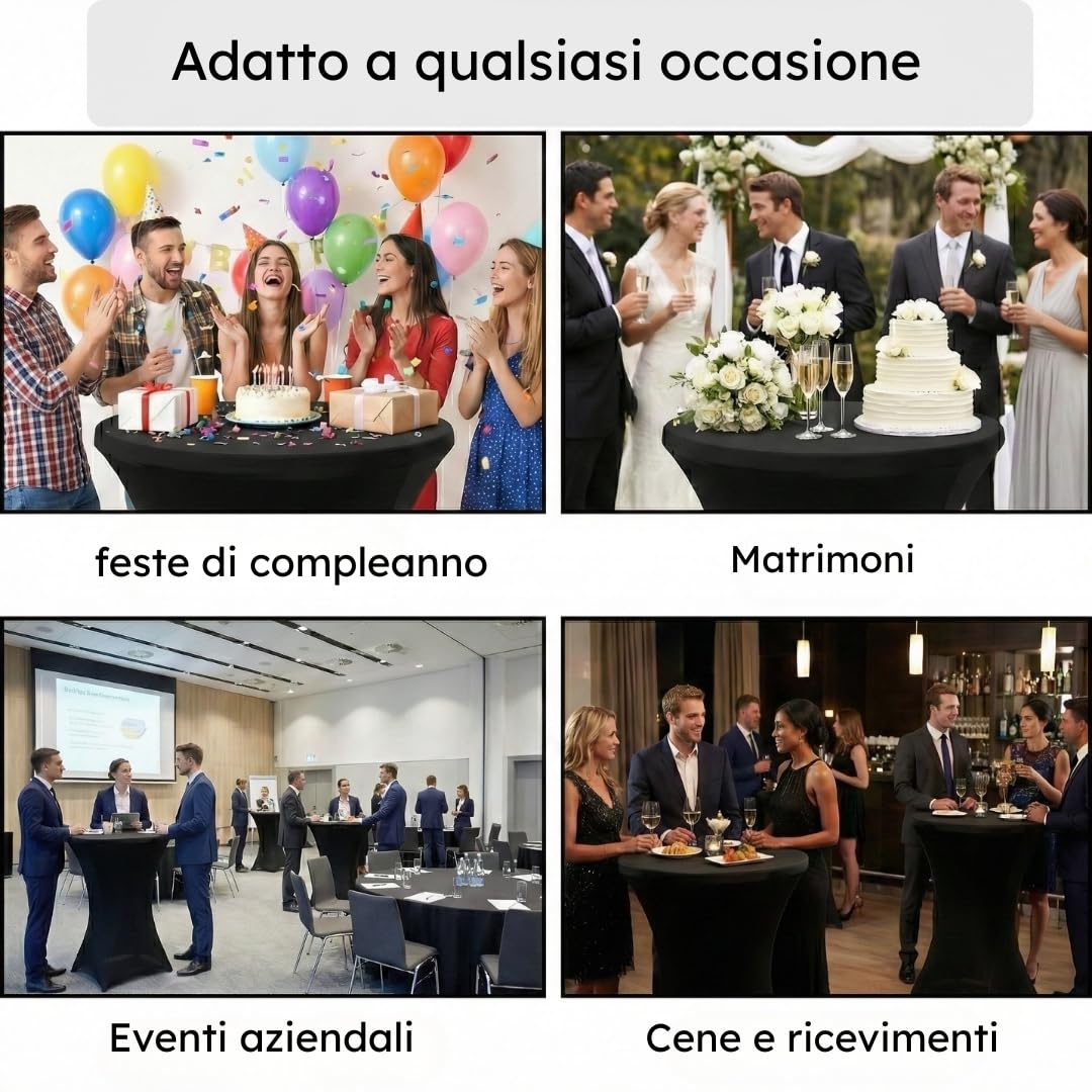 Saaf Set di 4 Gonne da Tavolo Nere Lussuose, Fodera Elasticizzata per Tavolo da Bar 80-85 cm, Lavabile, Gonna da Tavolo Elastica per Feste ed Eventi