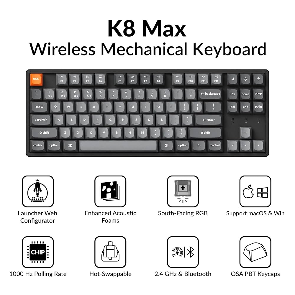 Amazon.com: Keychron K8 Max TKL Wireless Mechanical Keyboard