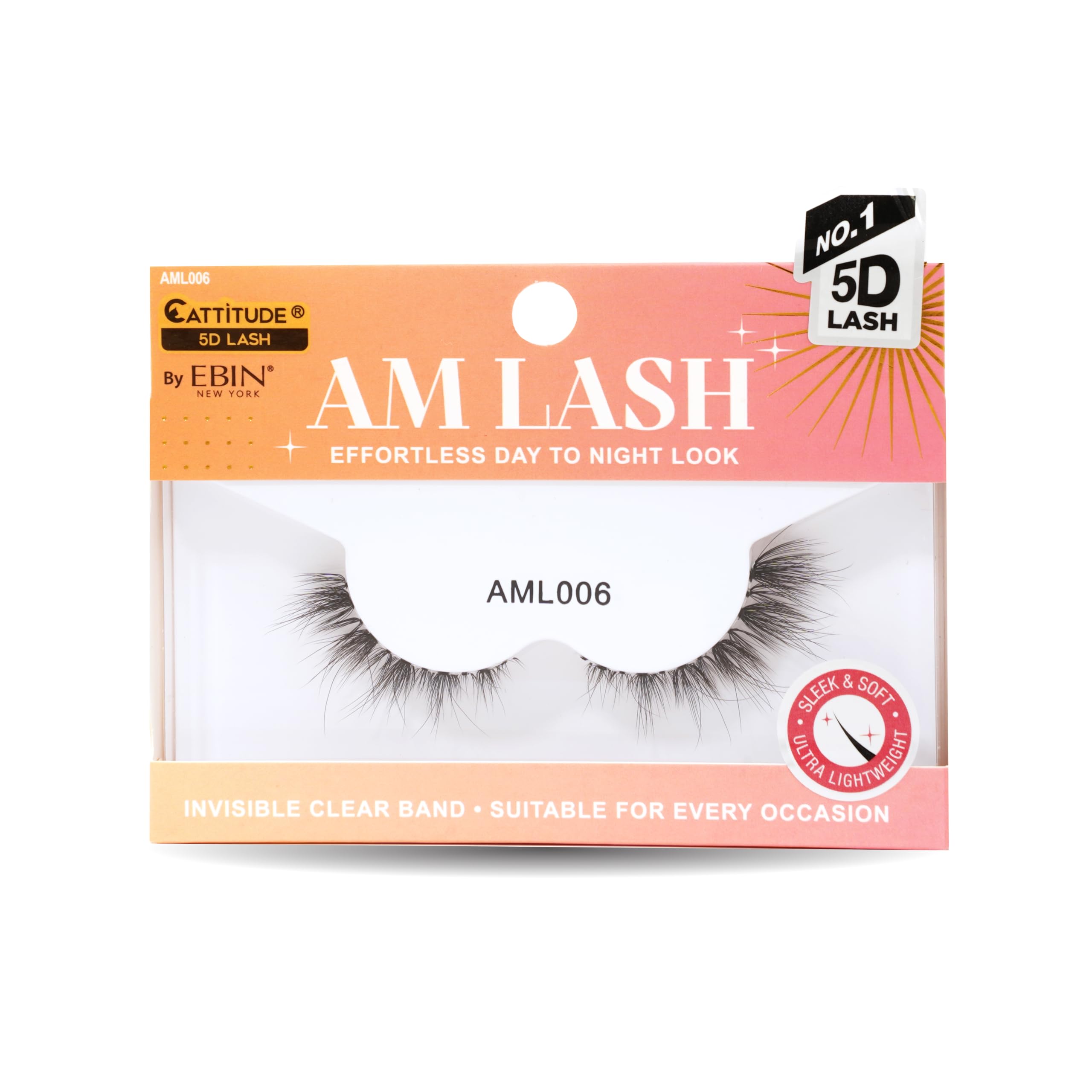 CATTITUDE 5D AM/PM False Eyelashes - Flare Volume Style, Soft Faux Mink & Ultra Lightweight, Invisible Clear Band, Easy to Apply, Reusable, Natural Everyday Look, Cruelty Free