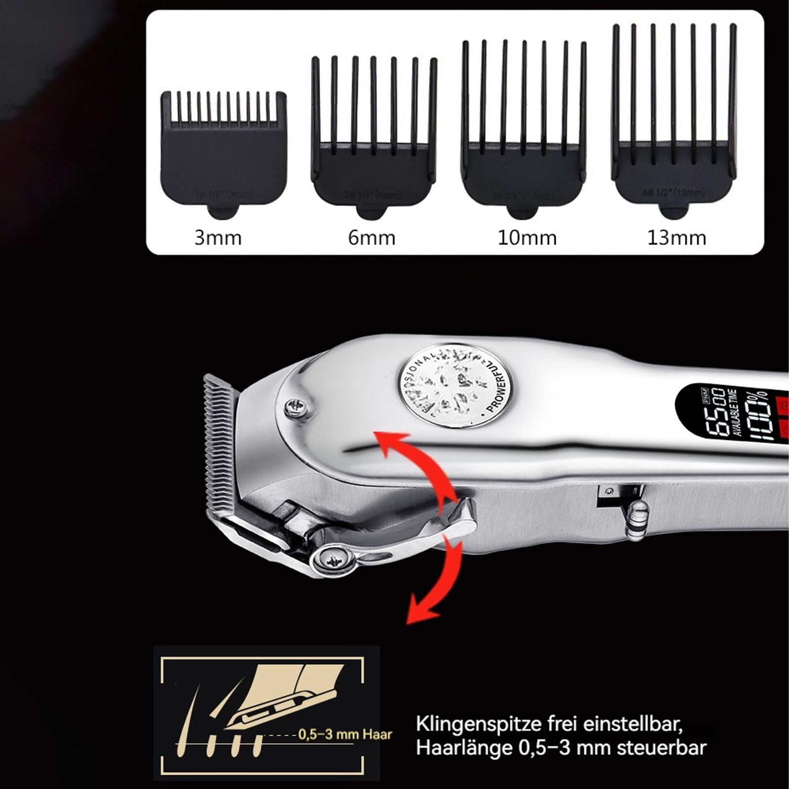 ProTrim 2.0 Haarschneidemaschine mit Präzisions-Edelstahlklingen – LED-Display, Abwaschbare Klingen & Kraftvoller Motor für Gleichmäßige Schnitte bei Haar und Bart